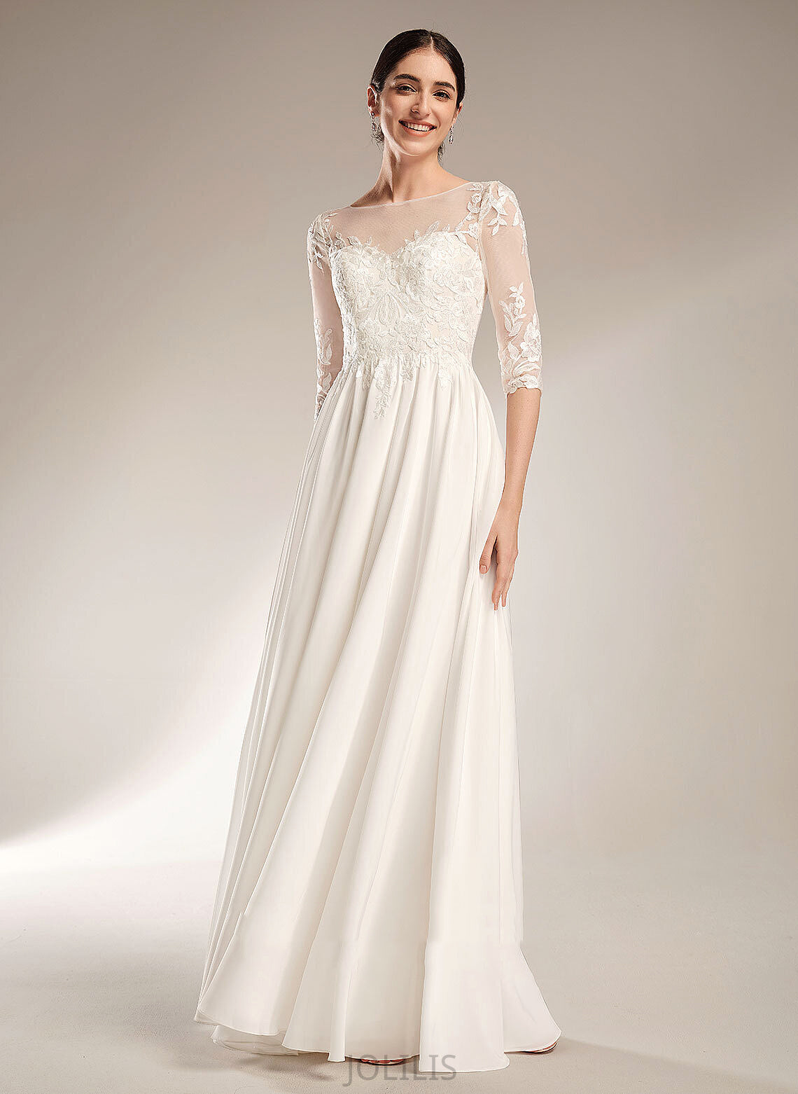 With Train A-Line Wedding Dresses Logan Sweep Sequins Chiffon Illusion Wedding Dress