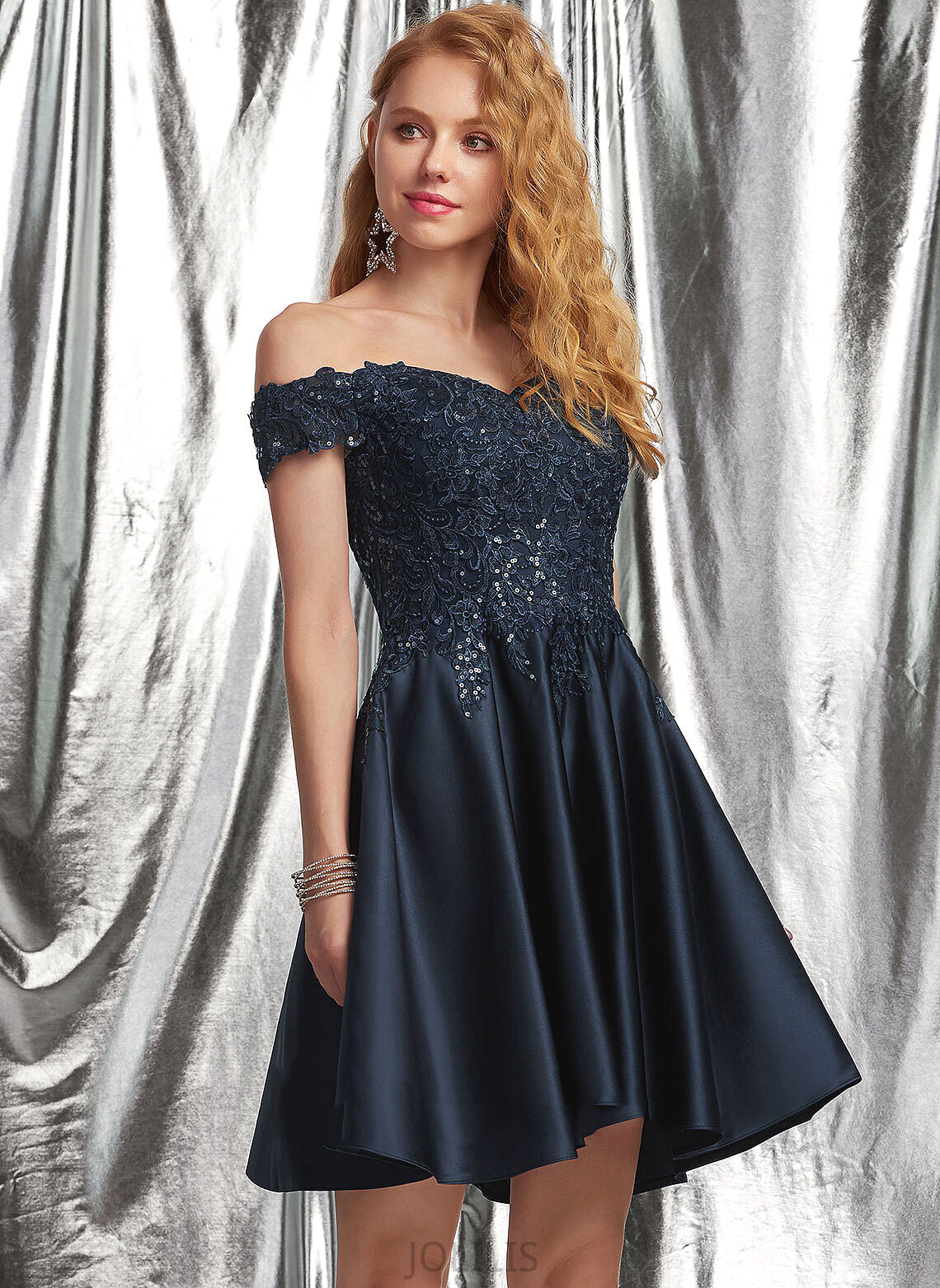 Short/Mini Homecoming Dress Homecoming Dresses Lace Shayna With Off-the-Shoulder Satin A-Line