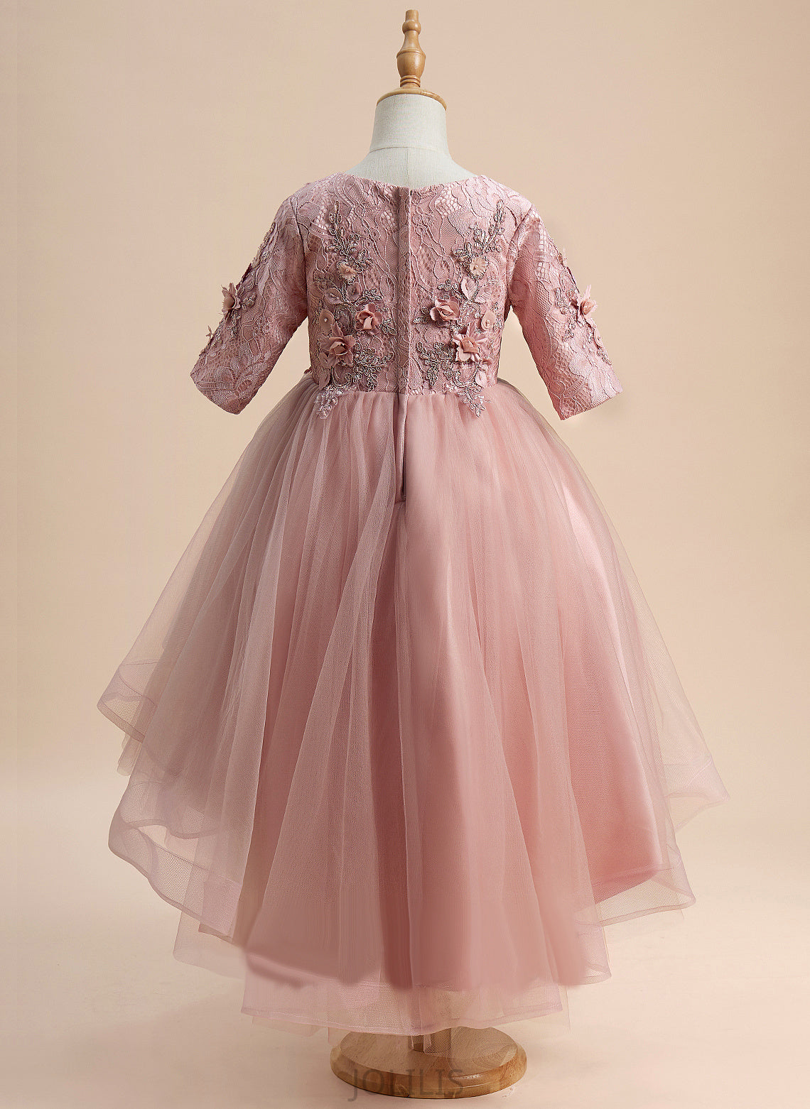 '- Neck 1/2 Scoop Girl Flower Ball-Gown/Princess Tulle Dress Asymmetrical Flower Girl Dresses Beading/Flower(s) Sleeves With Cristina