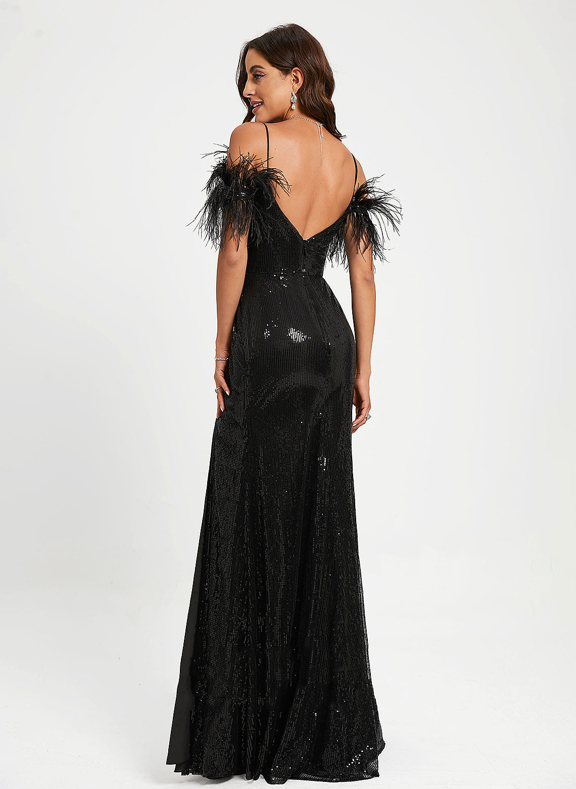 Chanel Scoop Feather Floor-Length Sequins Prom Dresses Sheath/Column With Sequined