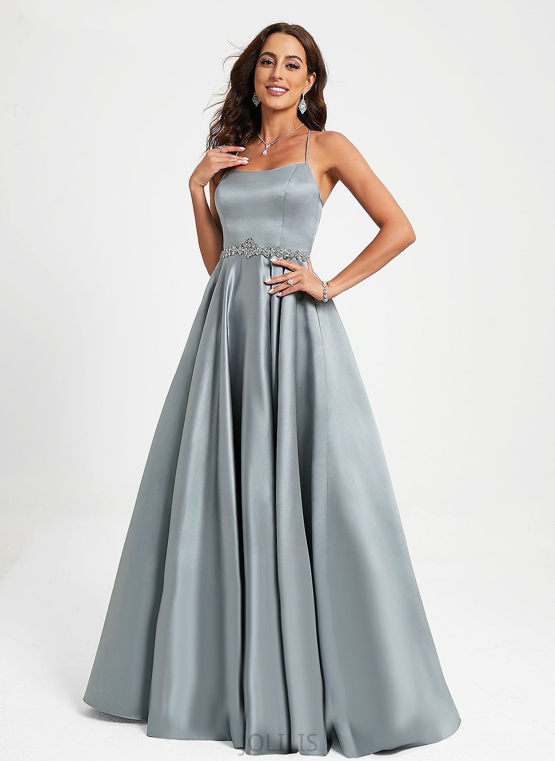 Prom Dresses Scoop Satin Floor-Length With A-Line Giuliana Beading