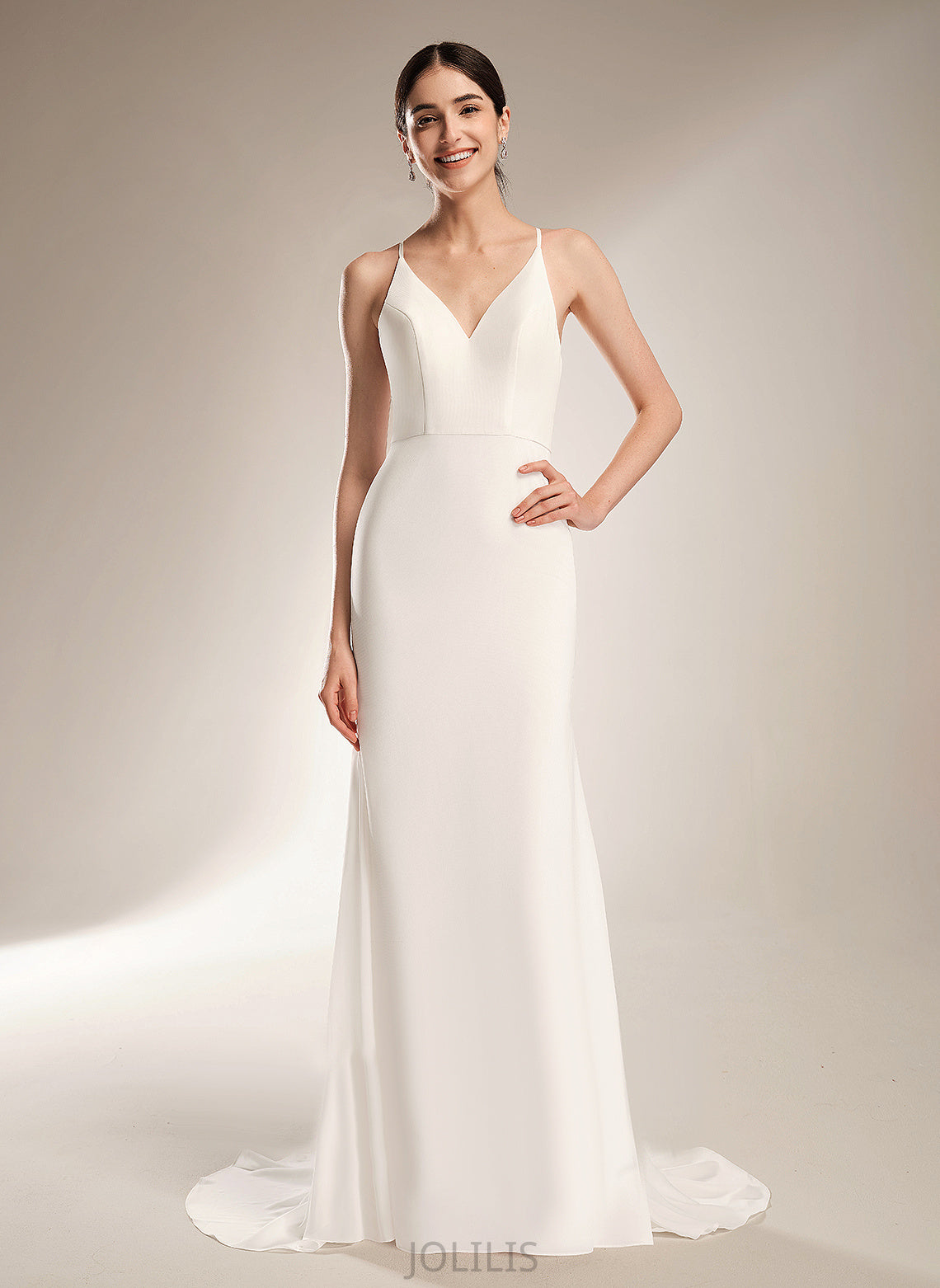 Train Chiffon Wedding Dresses V-neck Court Fiona With Lace Sheath/Column Wedding Dress