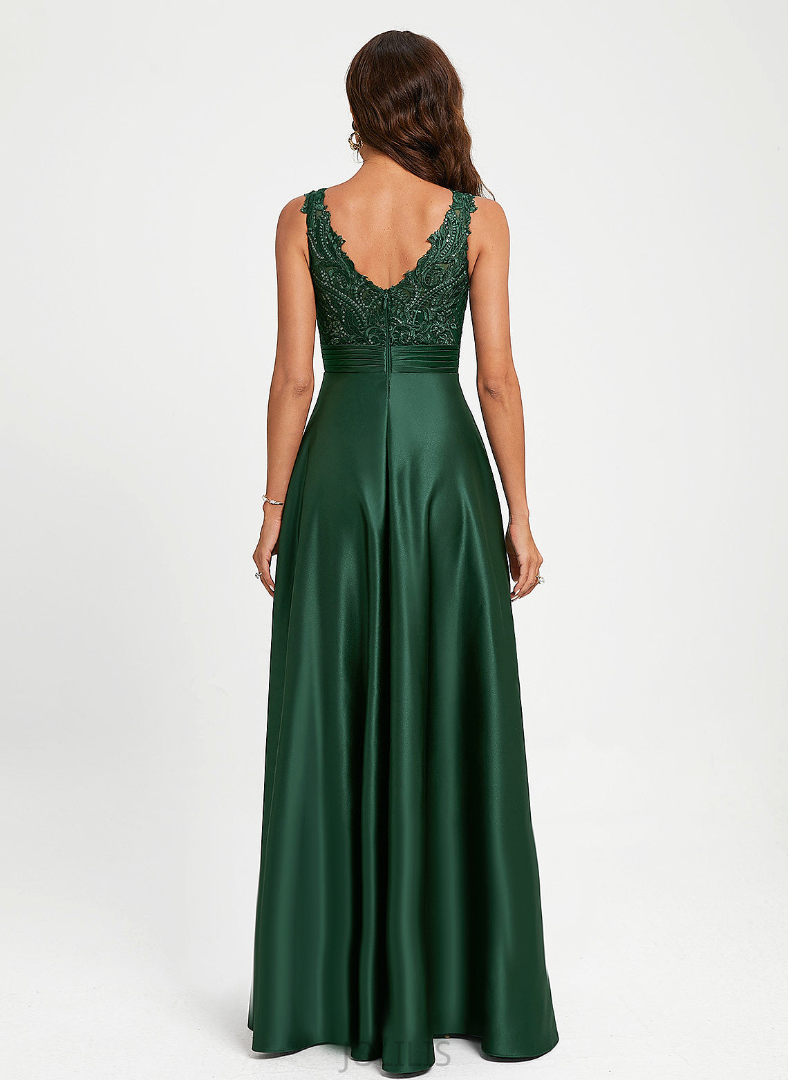 Lace Satin Scoop Floor-Length With Sequins Ball-Gown/Princess Prom Dresses Bethany