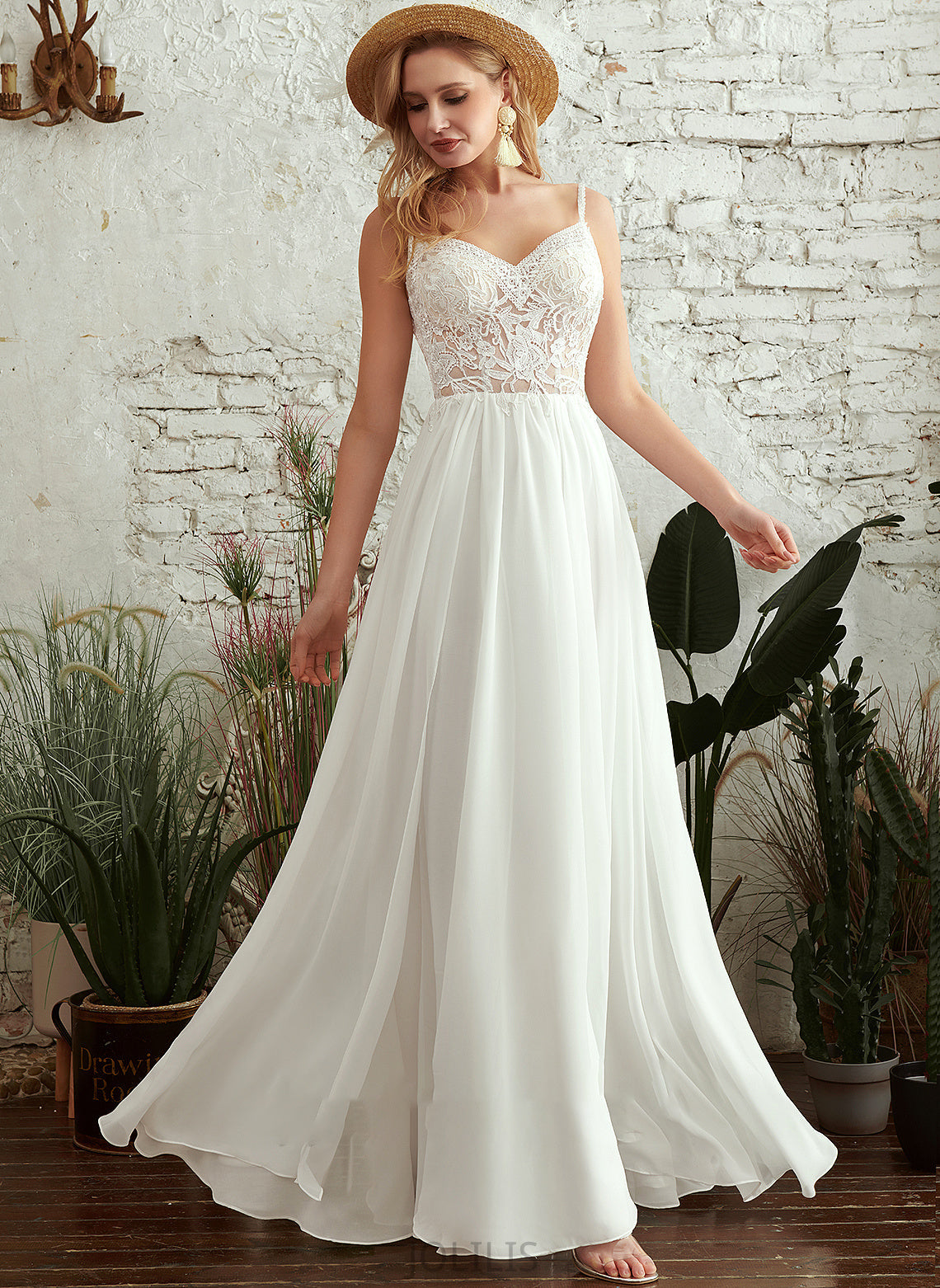 Wedding Dresses V-neck With Front Beading Wedding Floor-Length Dress Katherine Split A-Line