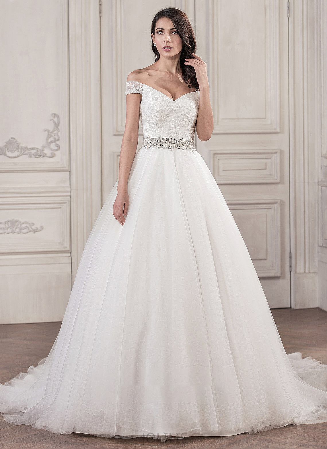 Ball-Gown/Princess Wedding Dresses Sequins Tulle Beading With Wedding Maeve Cathedral Train Dress