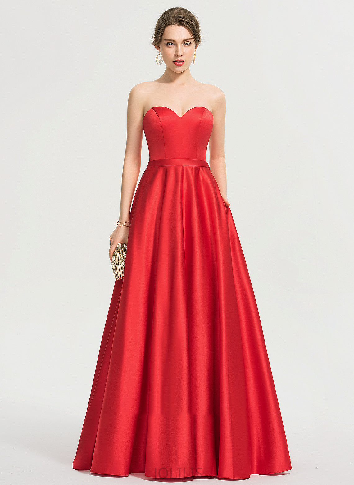 Pockets Floor-Length Satin Sweetheart Beading With Ashly Ball-Gown/Princess Sequins Prom Dresses