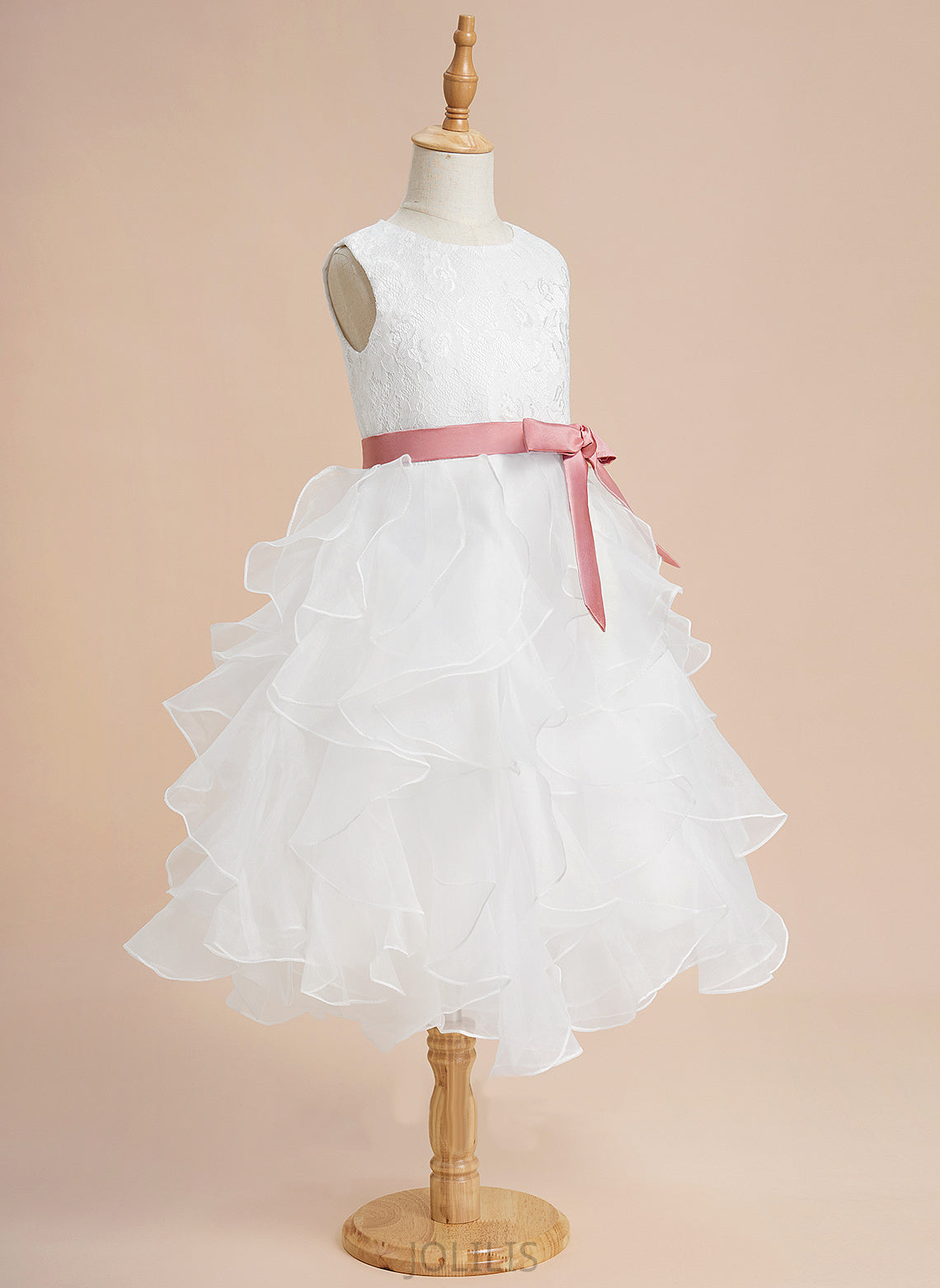 Organza Neck Amy Flower Sleeveless Dress Ball-Gown/Princess Girl Flower Girl Dresses Lace/Sash - Tea-length Scoop With