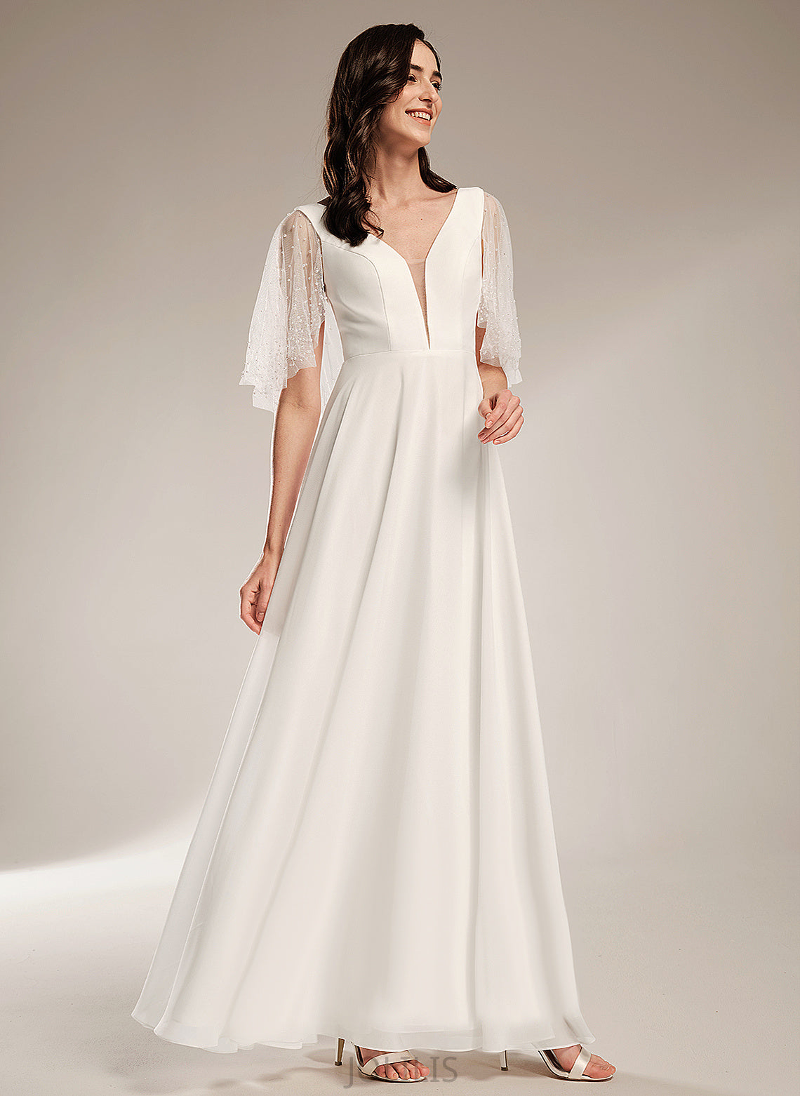 Beading With Wedding Dresses Alula Dress Chiffon V-neck Floor-Length A-Line Wedding