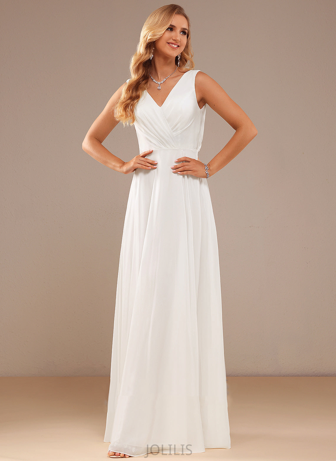 Wedding A-Line Chiffon With V-neck Madeleine Lace Floor-Length Wedding Dresses Dress