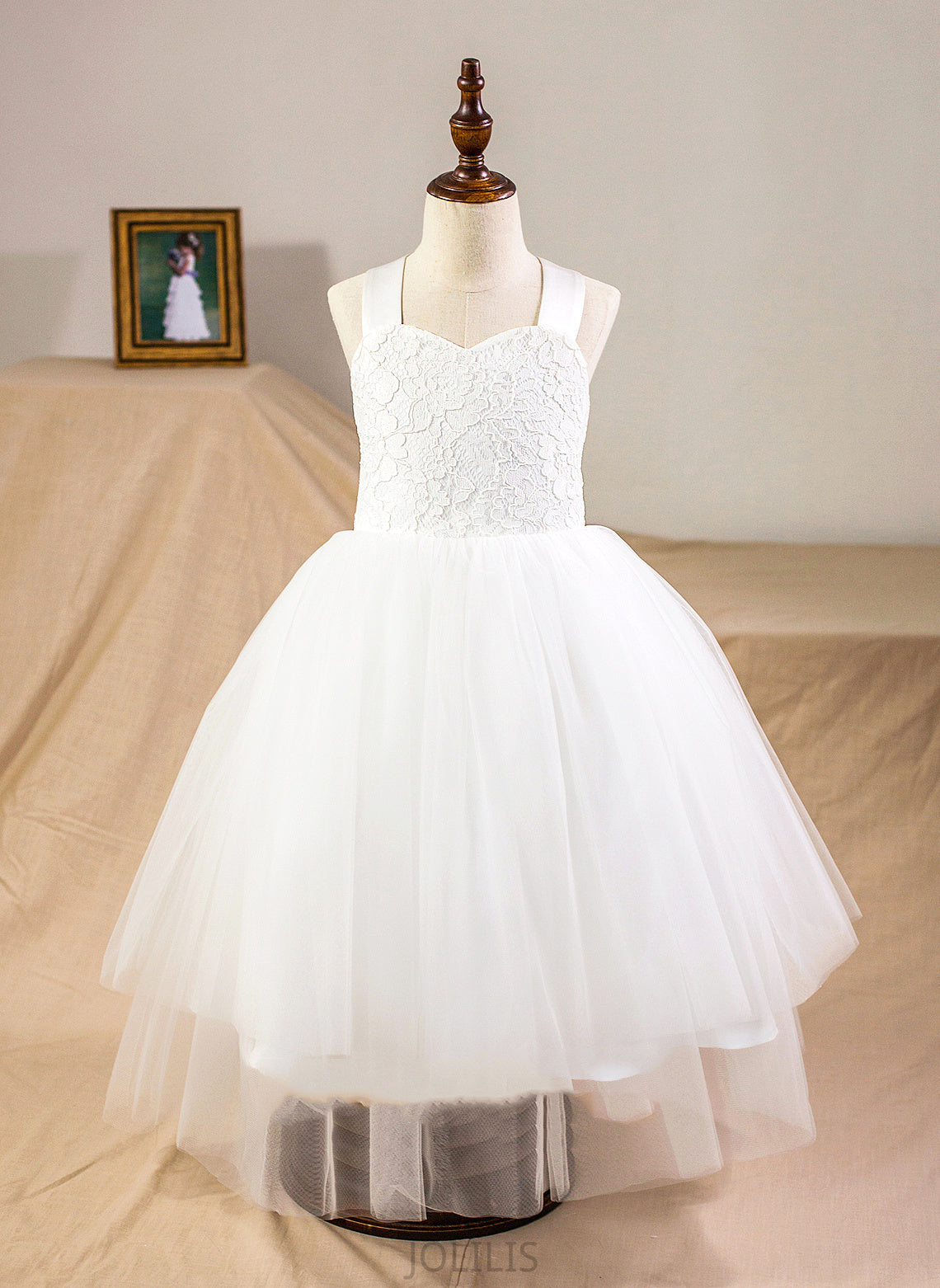 Ball-Gown/Princess Satin/Tulle/Lace Flower Girl Dresses Viviana - Dress Sleeveless With Bow(s) Girl Flower Tea-length Straps