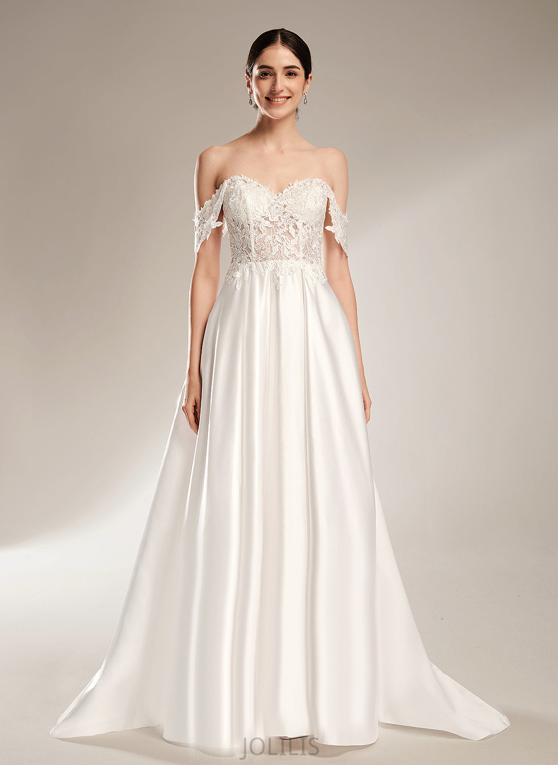 Dress Ball-Gown/Princess Sweetheart Lace Satin With Chapel Emelia Wedding Dresses Train Sequins Wedding