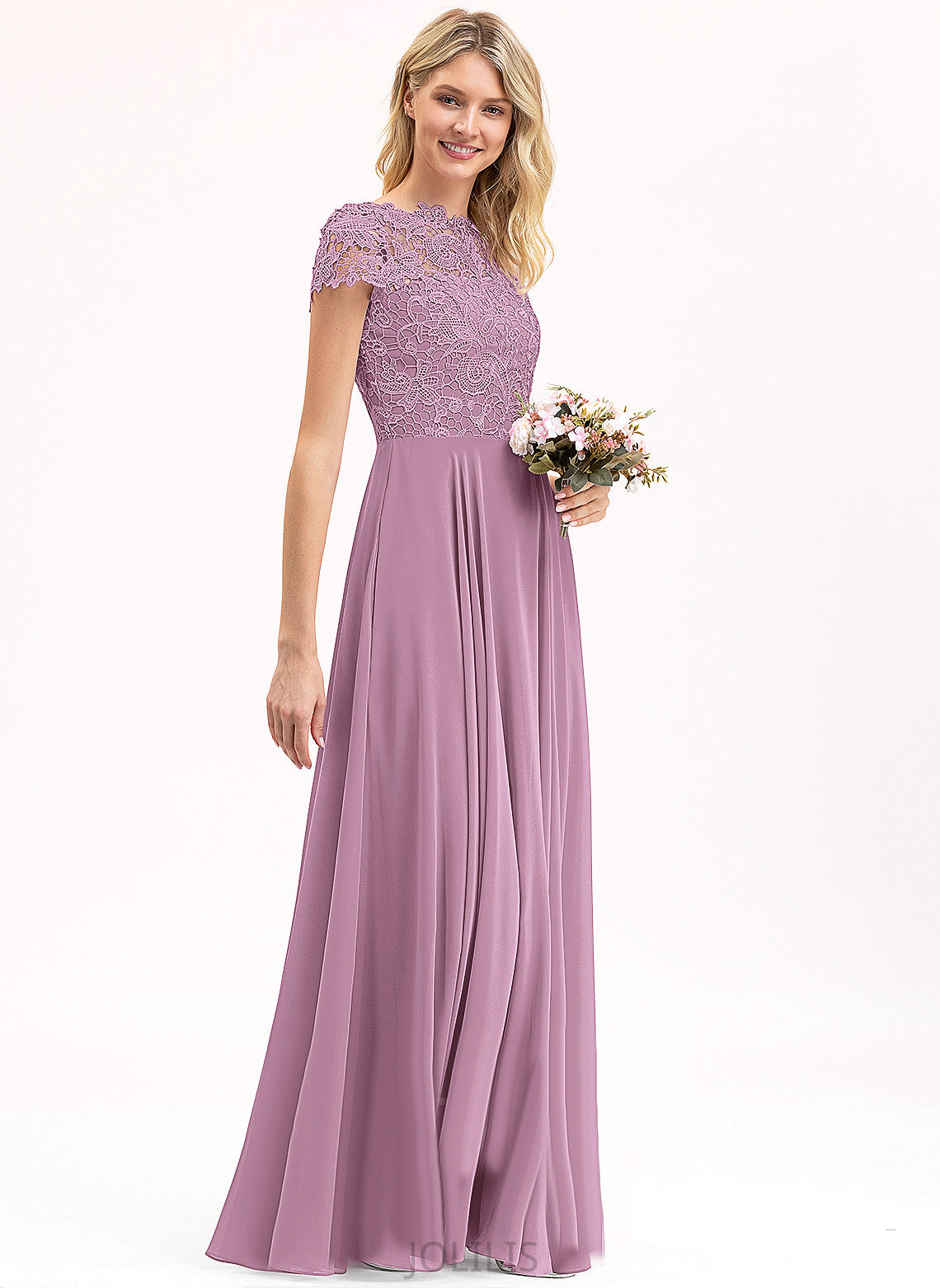 Chiffon Floor-Length Sidney Lace A-Line Scoop Prom Dresses