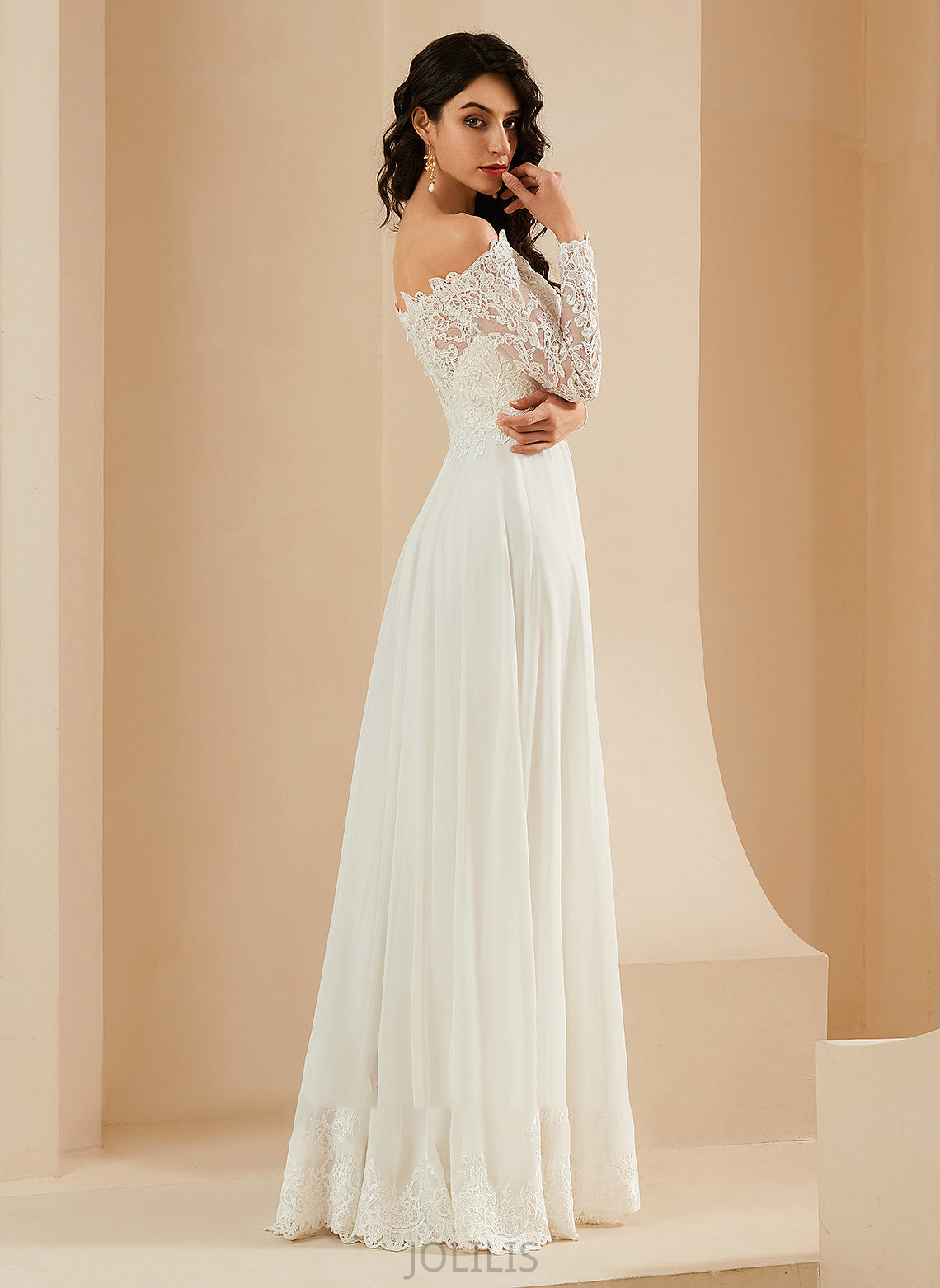 Sweep With Amiya Lace Wedding Wedding Dresses A-Line Dress Train Off-the-Shoulder