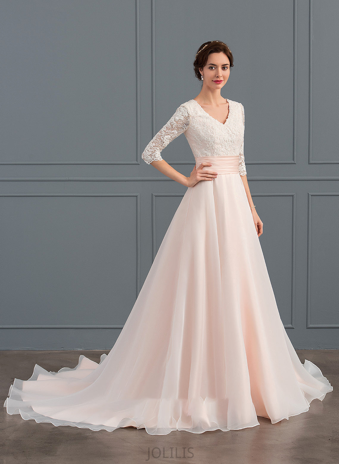 Ruffle Wedding Dresses Organza Rosemary Ball-Gown/Princess With Wedding Dress Court V-neck Train