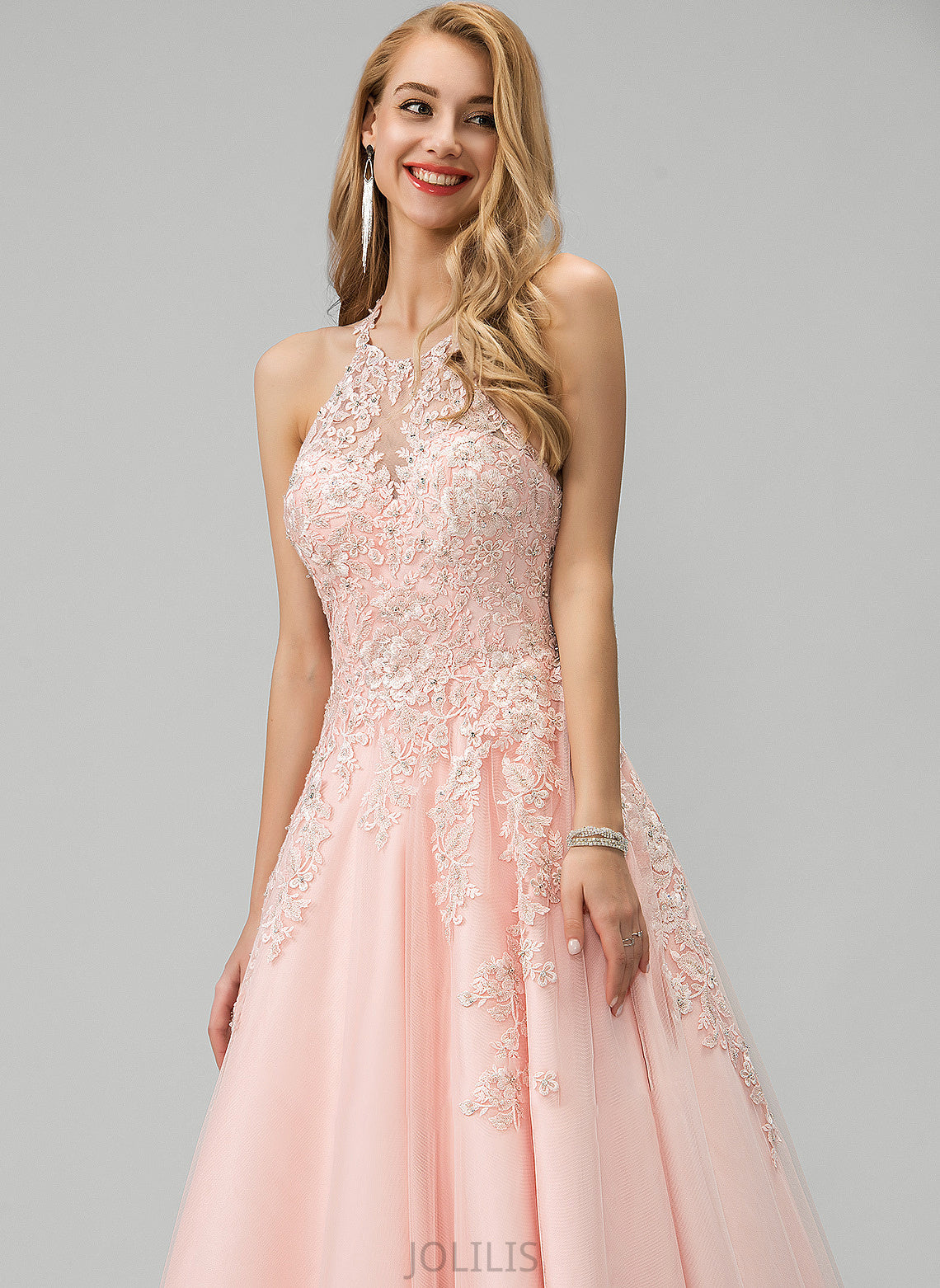 Scoop Prom Dresses Sequins Beading Lace Neck Floor-Length Ball-Gown/Princess With Tulle Frederica