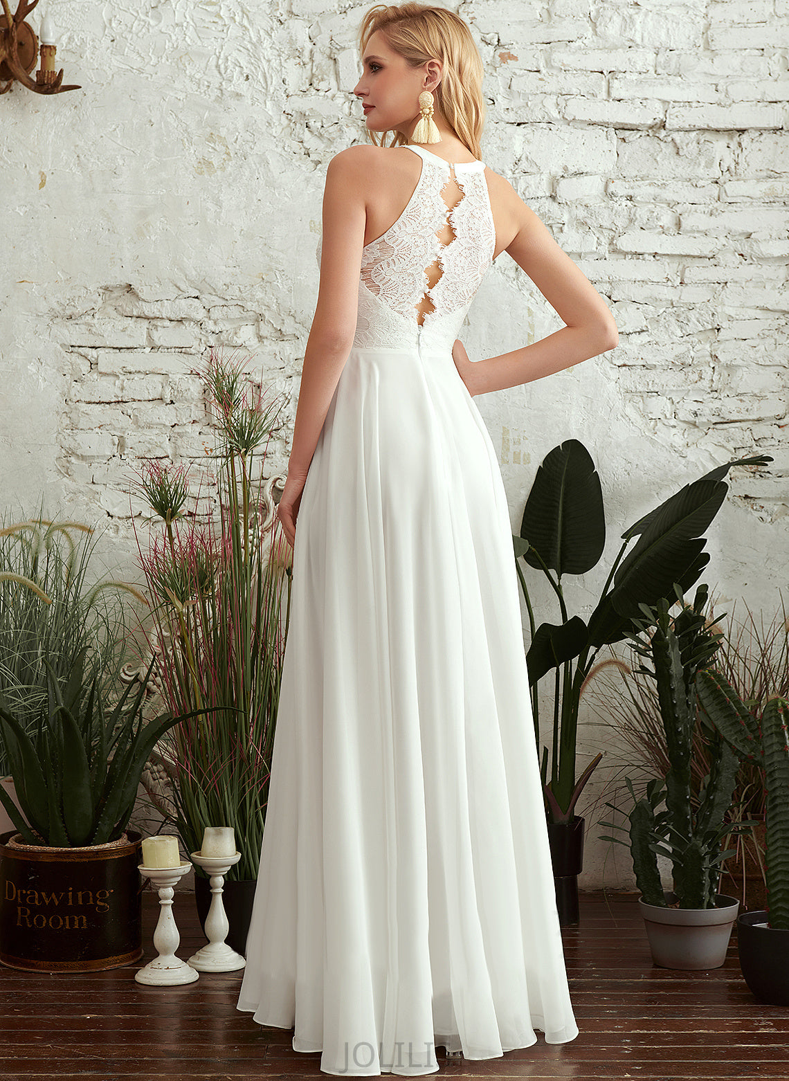 Dress Wedding Wedding Dresses Chiffon Scoop Natalia Neck A-Line Lace Floor-Length