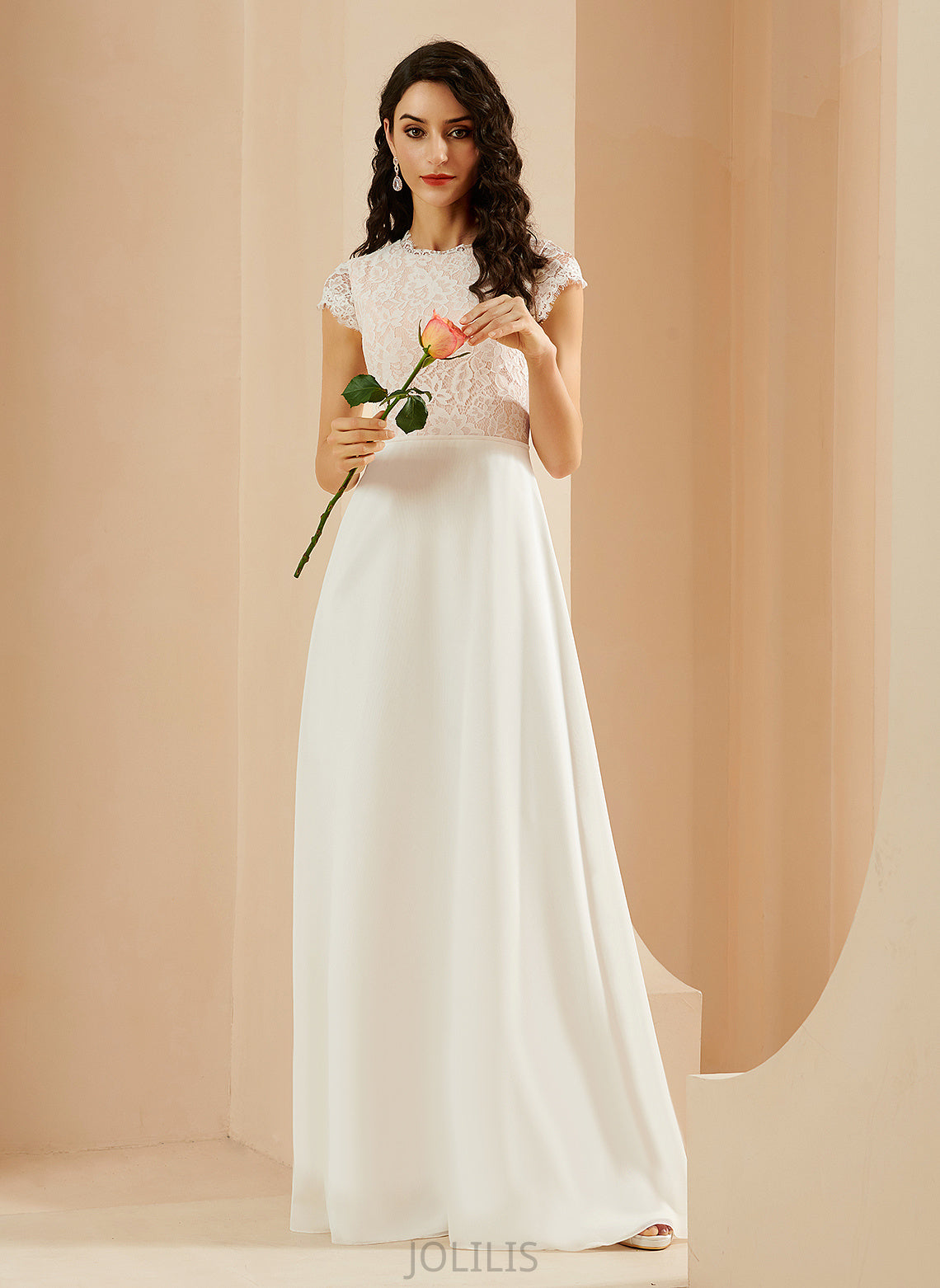 Dress Floor-Length A-Line Kim Lace Scoop Wedding Neck Chiffon Wedding Dresses With