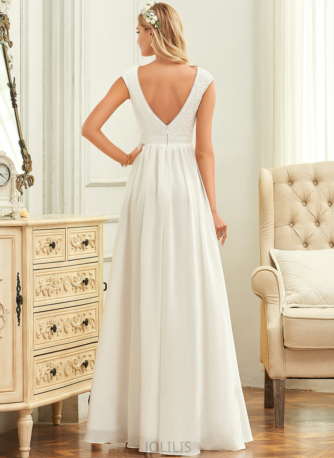 A-Line Chiffon Floor-Length Wedding V-neck Lace Dress Wedding Dresses Claire