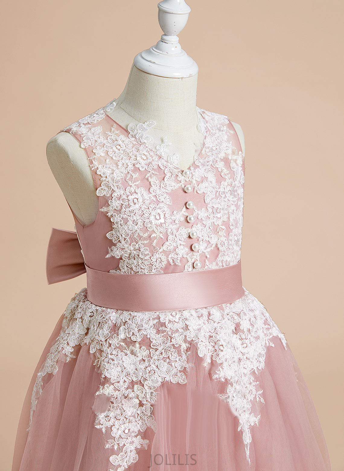 Girl Bow(s) A-Line Tulle/Lace Sleeveless Knee-length - Dress V-neck With Kaley Flower Girl Dresses Flower