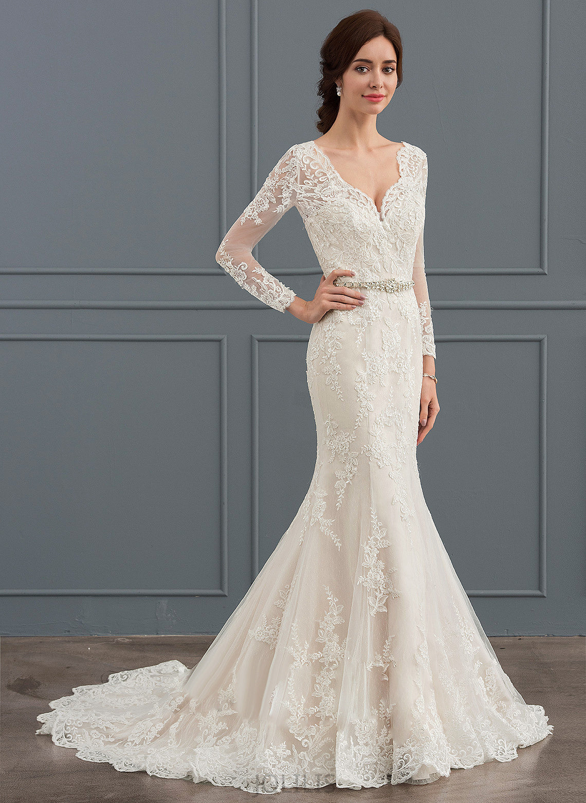 Alivia Dress Lace With Wedding Dresses Court Tulle Wedding Trumpet/Mermaid Beading V-neck Train