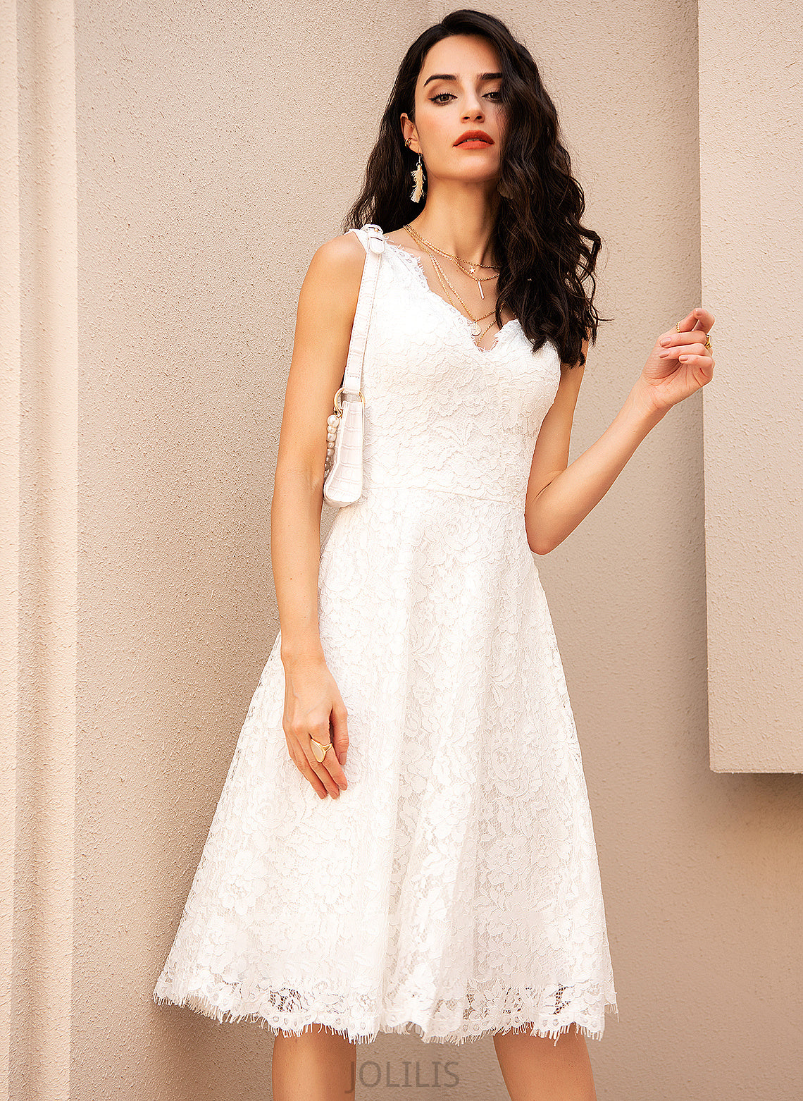 V-neck Knee-Length A-Line Wedding Dress Kiara Wedding Dresses