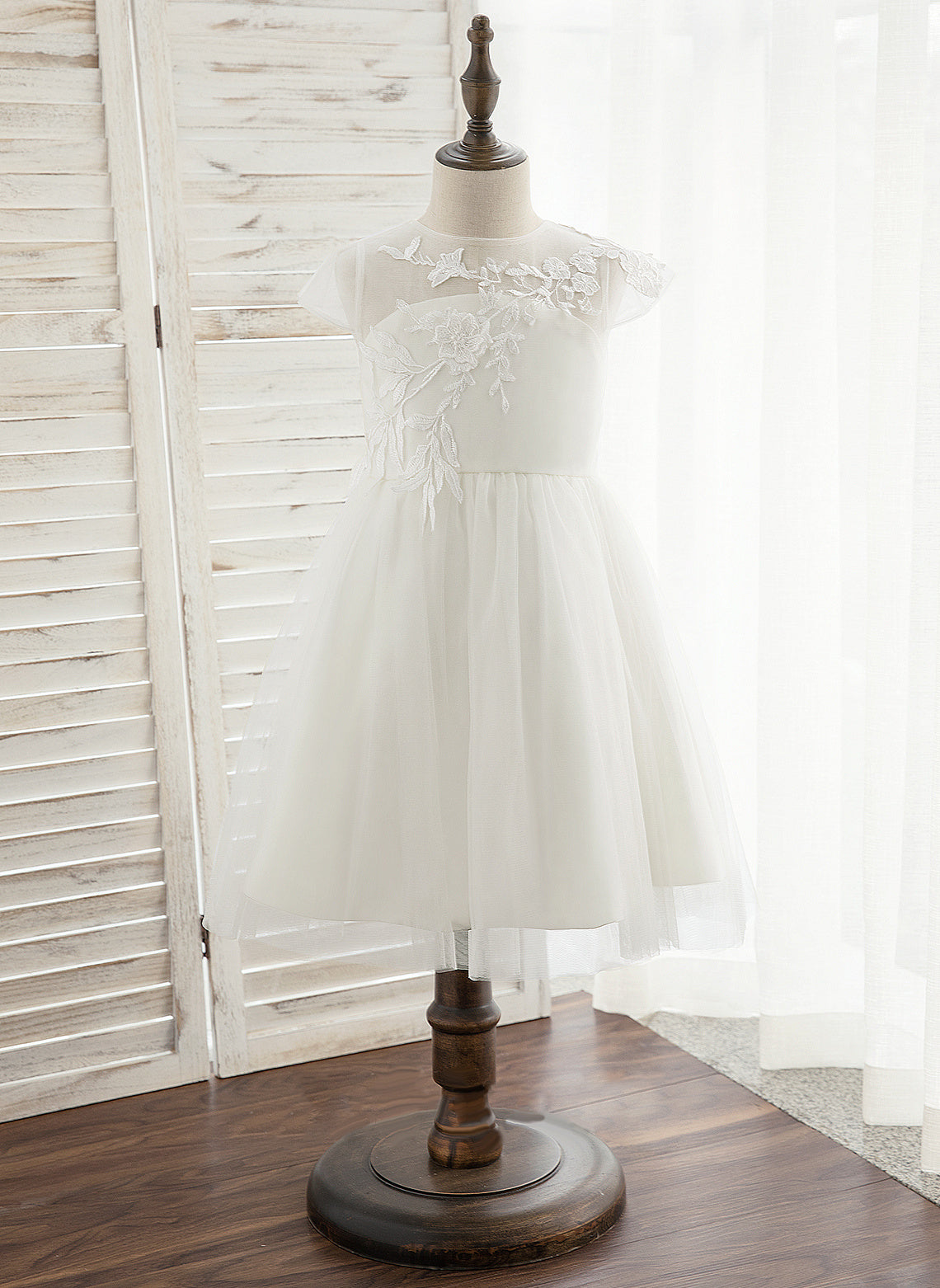 Dress Flower A-Line Girl - Tulle/Lace Sleeveless Flower Girl Dresses Caroline Knee-length Scoop Neck