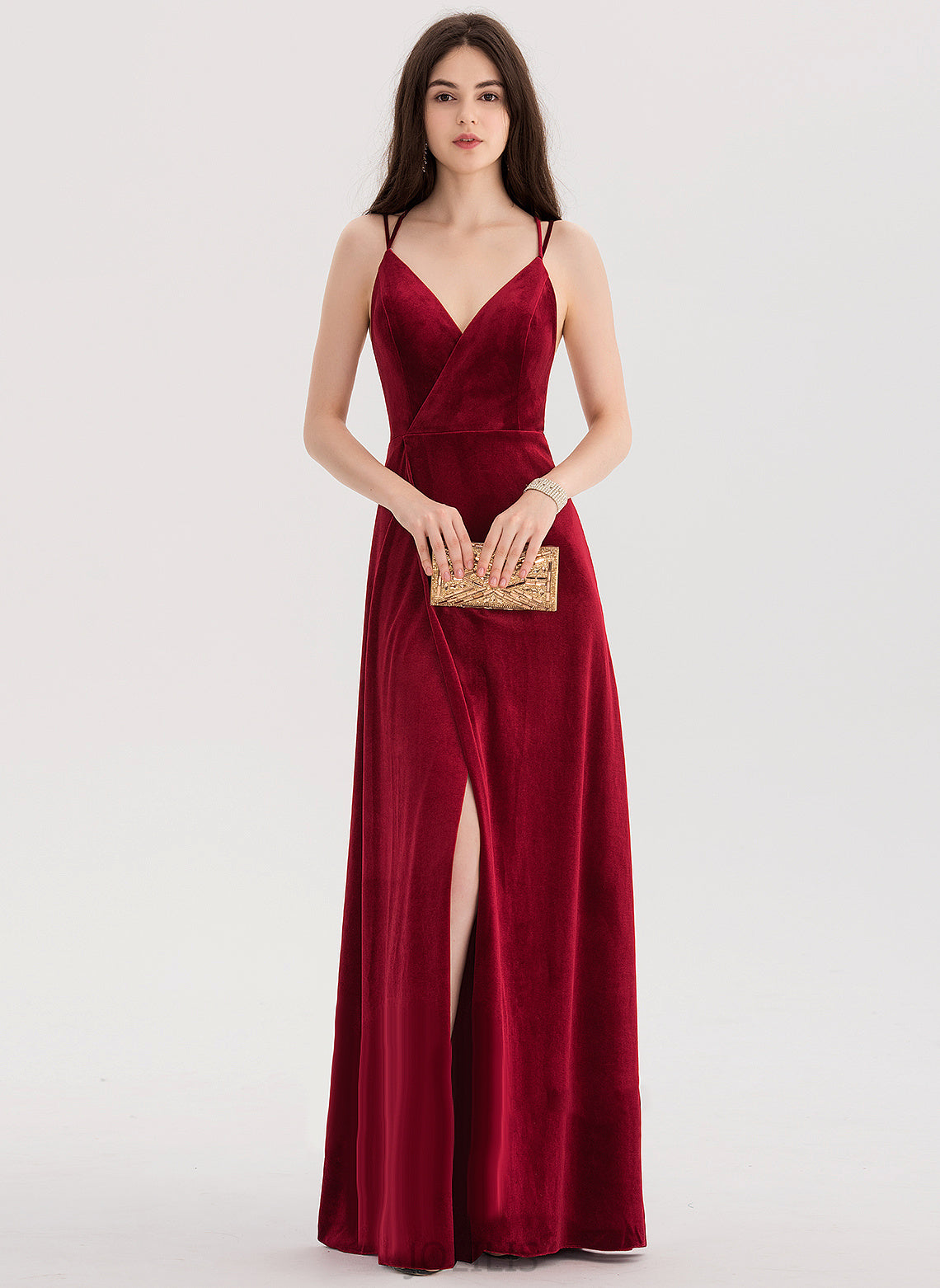 V-neck Jaida Prom Dresses Floor-Length A-Line Velvet