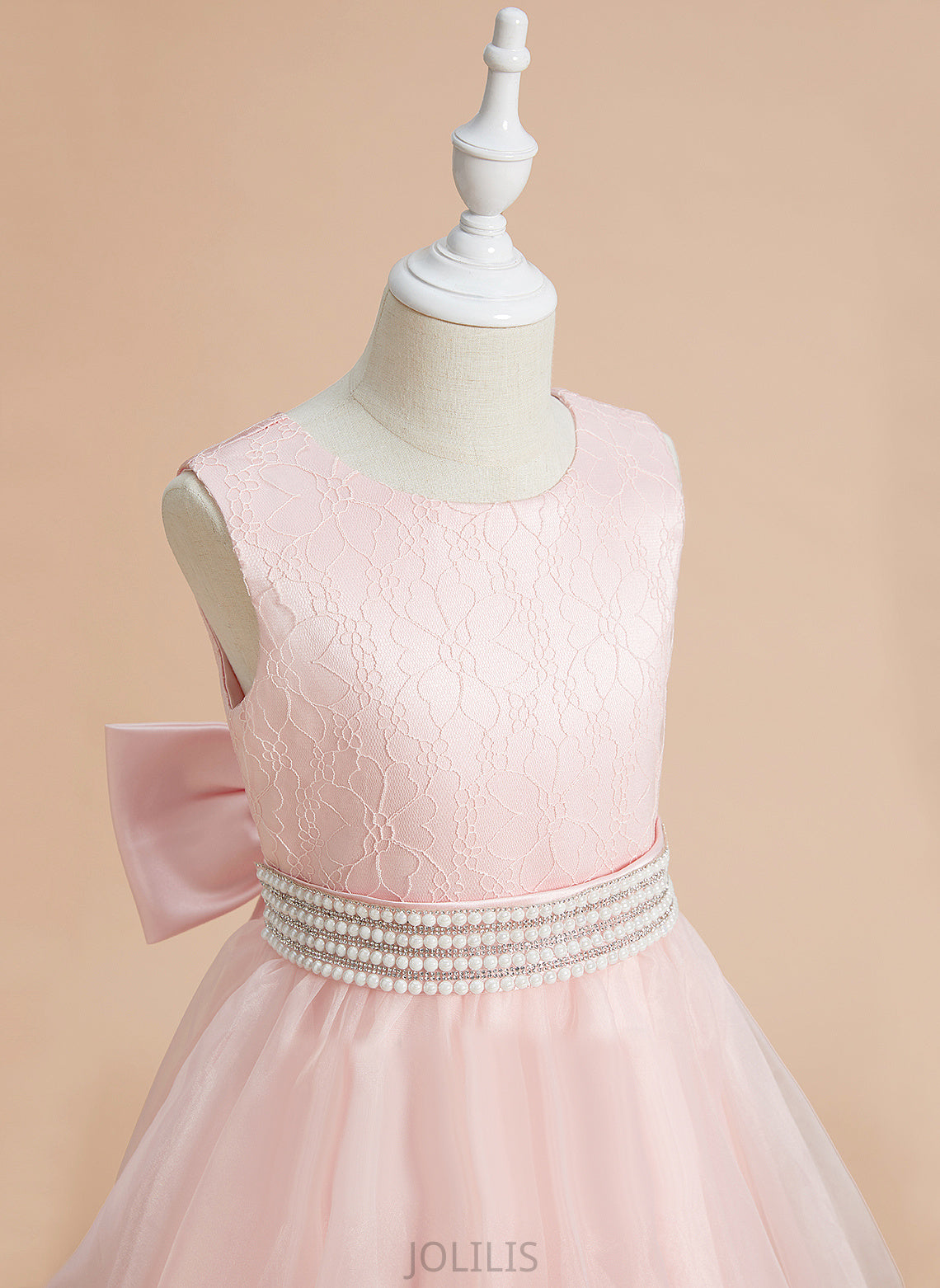 Organza/Lace Ankle-length - Beading/Bow(s) Madalyn Ball-Gown/Princess Sleeveless With Dress Neck Girl Flower Scoop Flower Girl Dresses