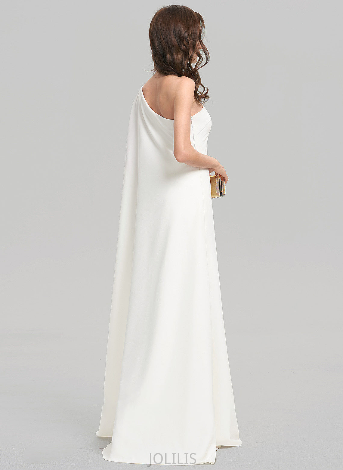 Crepe Aniya One-Shoulder Floor-Length Wedding Dresses Dress Wedding Sheath/Column Stretch