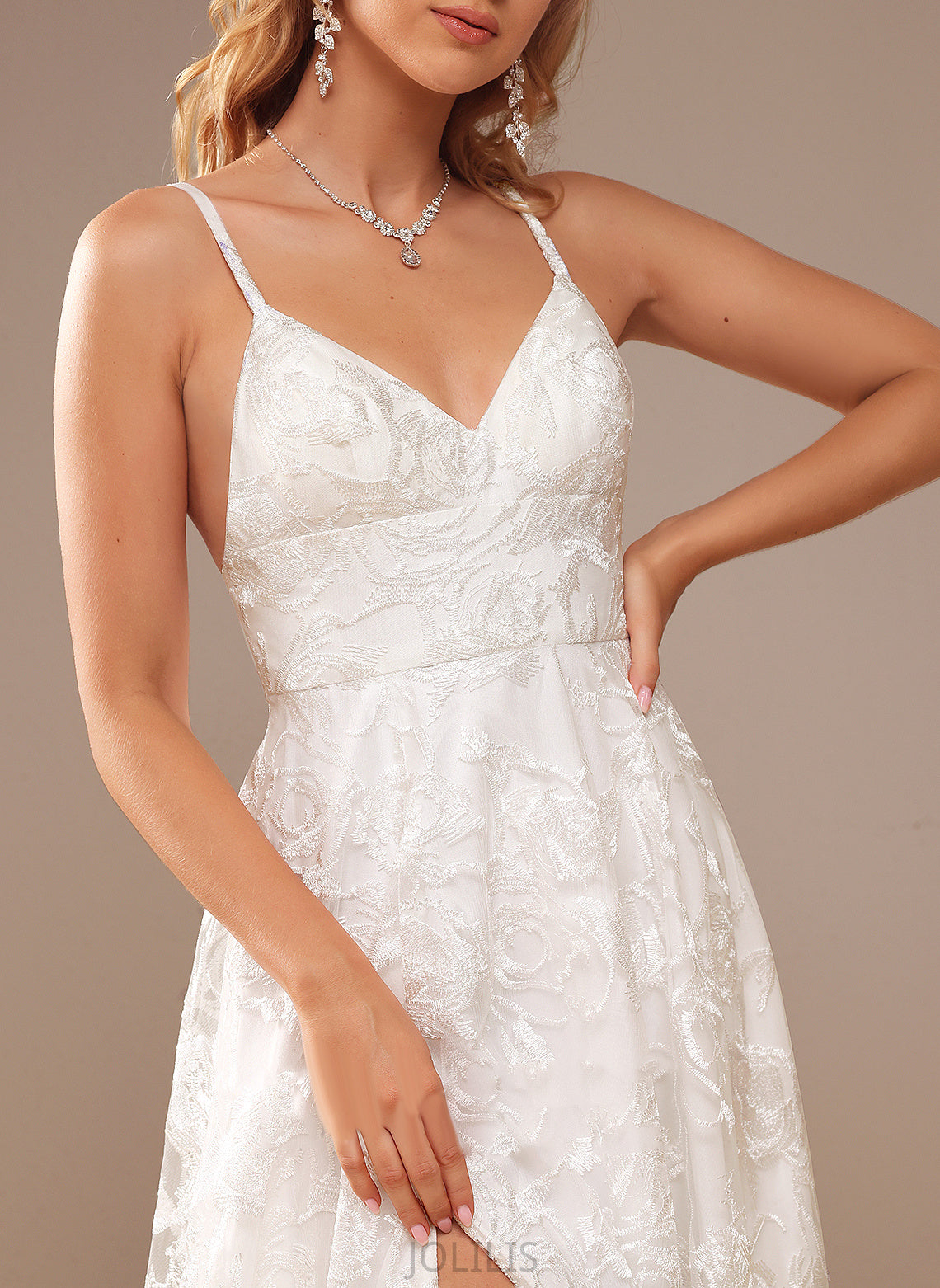 V-neck Wedding Dresses Wedding Joanna Front Floor-Length A-Line With Dress Split Lace