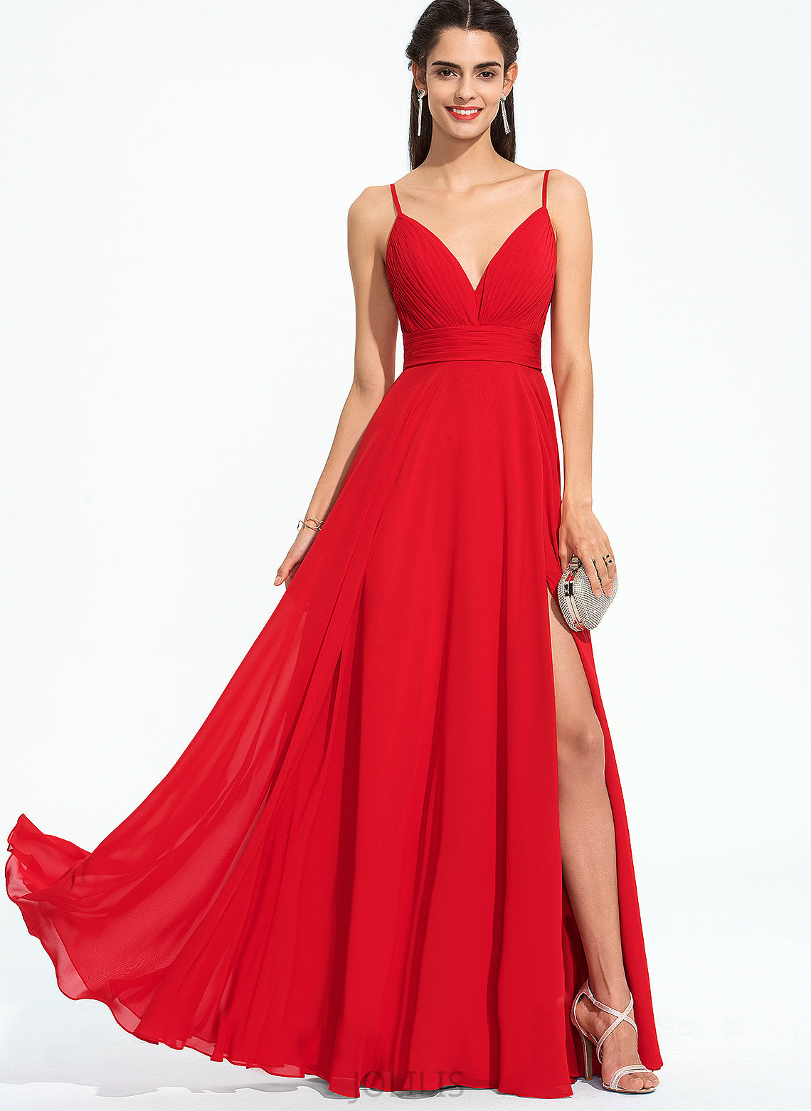 Prom Dresses Ruffle V-neck With A-Line Joslyn Floor-Length Chiffon