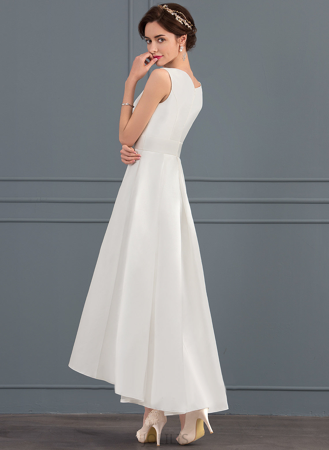 Dress Square Satin Asymmetrical Priscilla Wedding Dresses Wedding A-Line