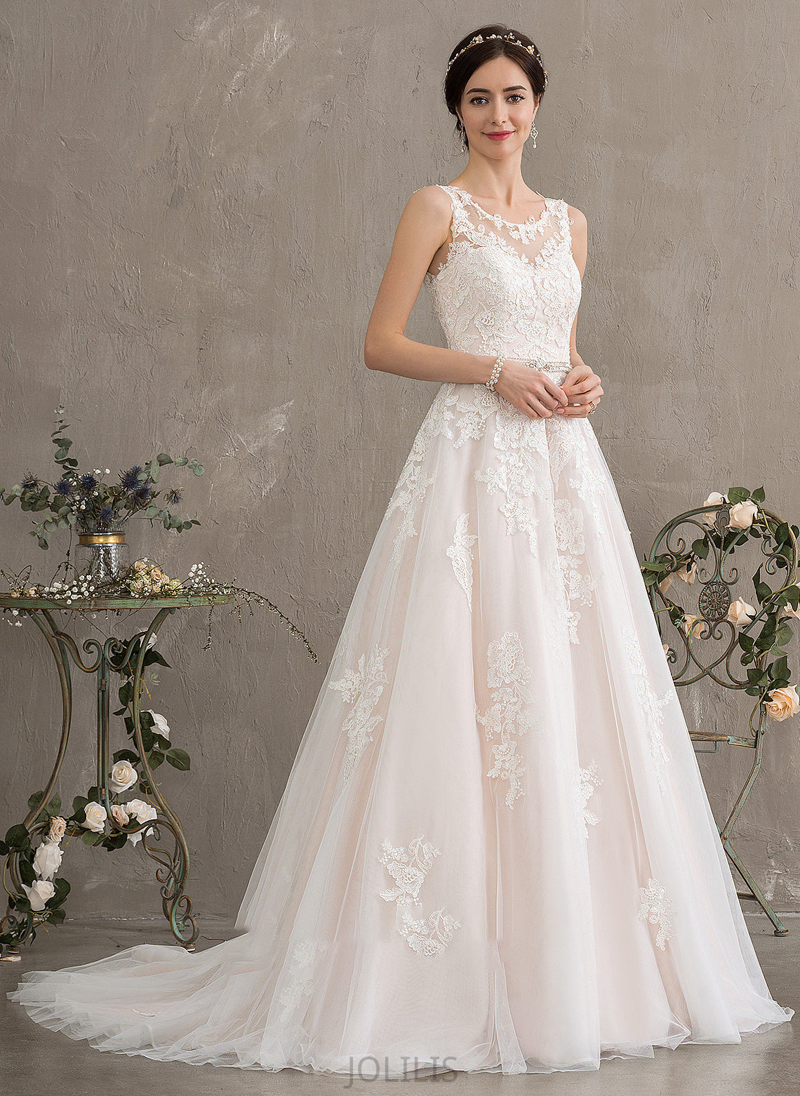 Wedding Dresses Tulle Scoop Dress Neck Wedding Sequins Court Campbell Ball-Gown/Princess With Beading Train