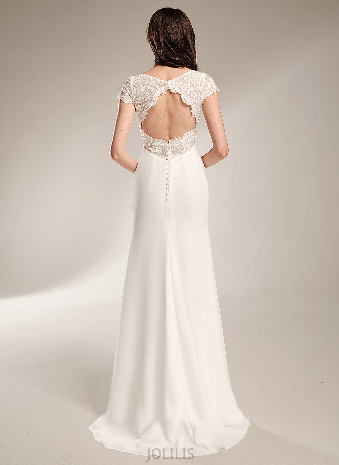 Brisa Chiffon Sweep Wedding Dresses Lace Train Sheath/Column With Dress Wedding V-neck