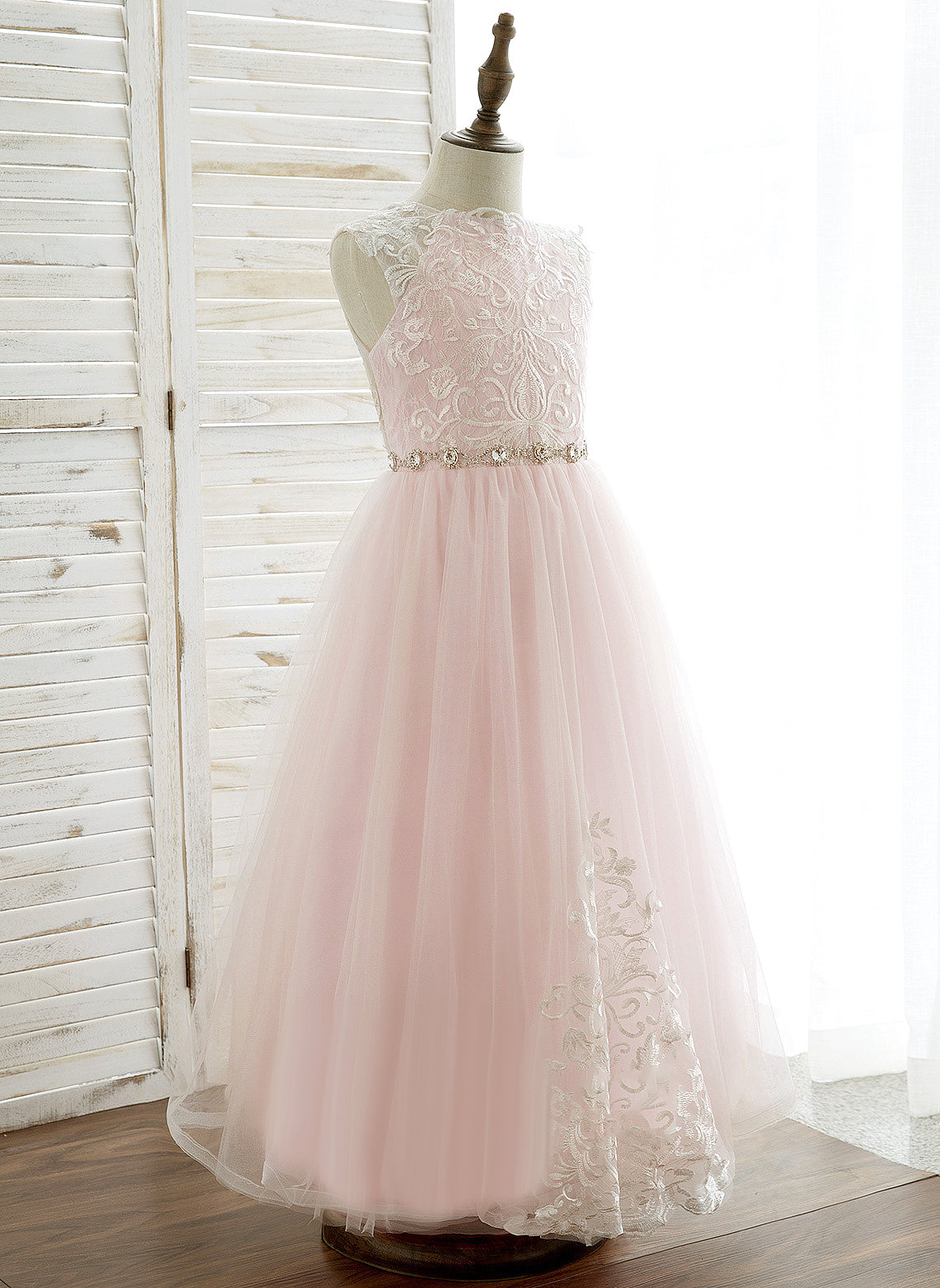 Flower Girl Dresses Rhinestone With Lyric Sleeveless Ankle-length Girl A-Line/Princess Flower Scoop Dress - Tulle/Lace Neck