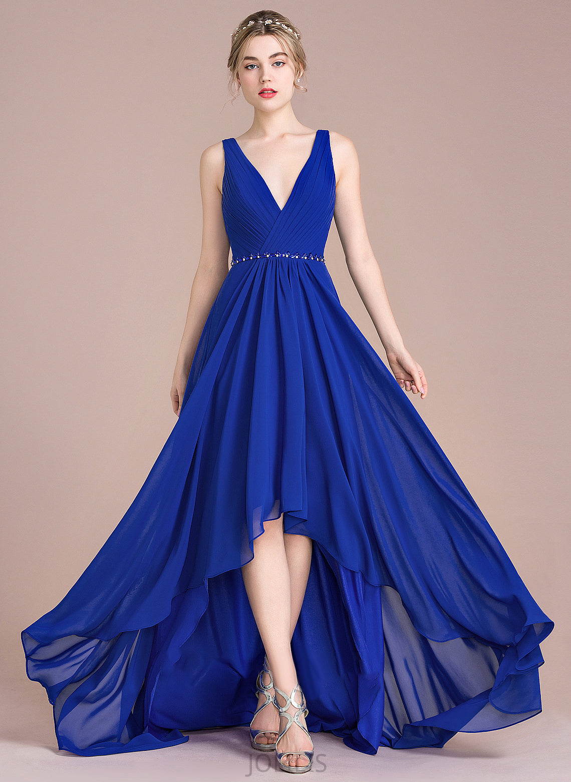 Asymmetrical A-Line With Beading Chiffon Sequins V-neck Prom Dresses Ruffle Sibyl