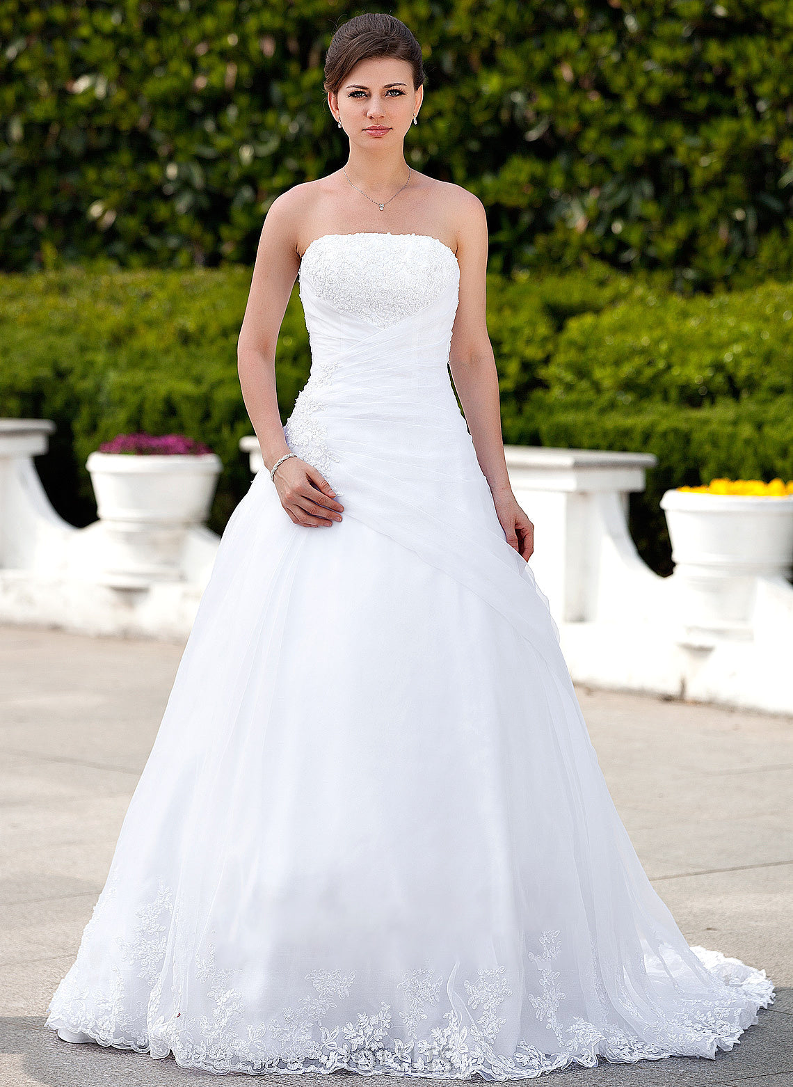 Wedding Dress Ball-Gown/Princess Diamond Train Chapel Organza With Wedding Dresses Lace Strapless Satin Beading