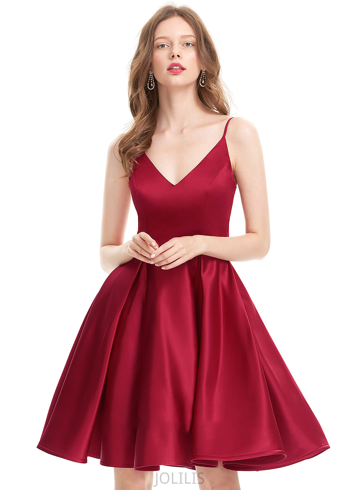 Knee-Length Danielle A-Line Prom Dresses V-neck Satin