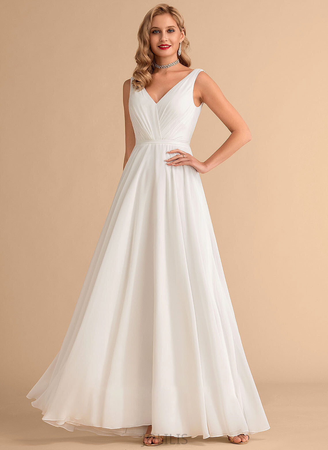 Dress Skye A-Line Wedding Dresses Floor-Length Wedding V-neck With Ruffle Chiffon