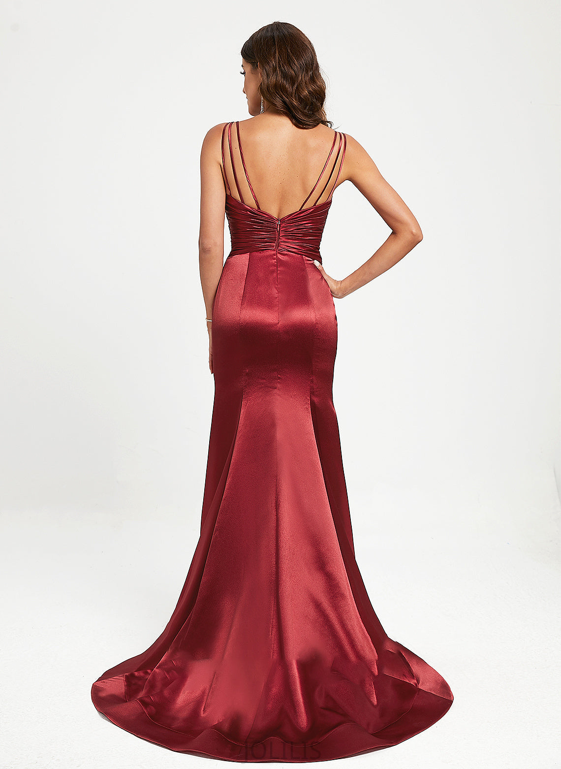 With Pleated Satin Trumpet/Mermaid Train Prom Dresses Kirsten V-neck Sweep