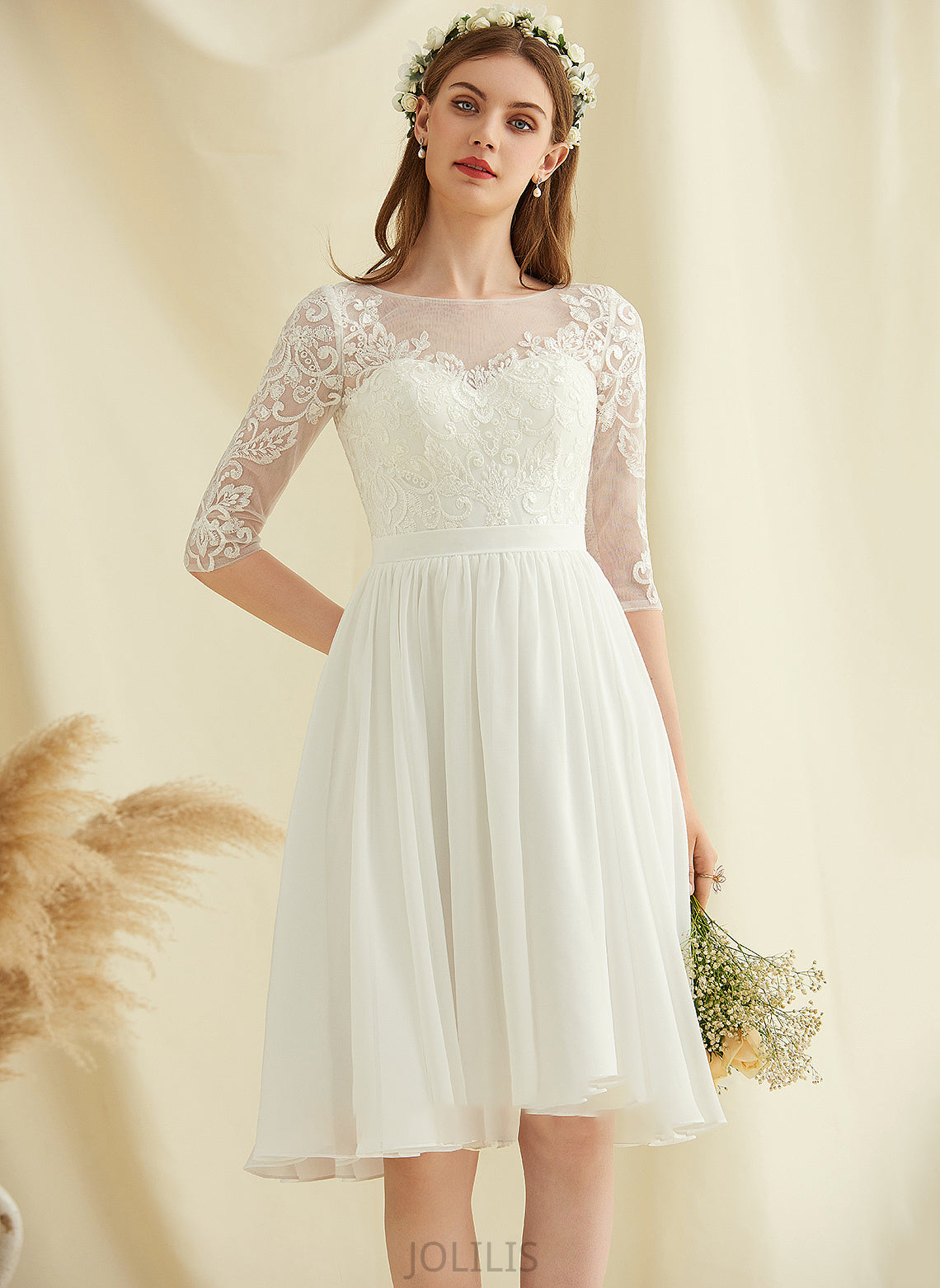 Dress With Chiffon Sequins Lace Knee-Length Wedding Dresses A-Line Wedding Madalyn