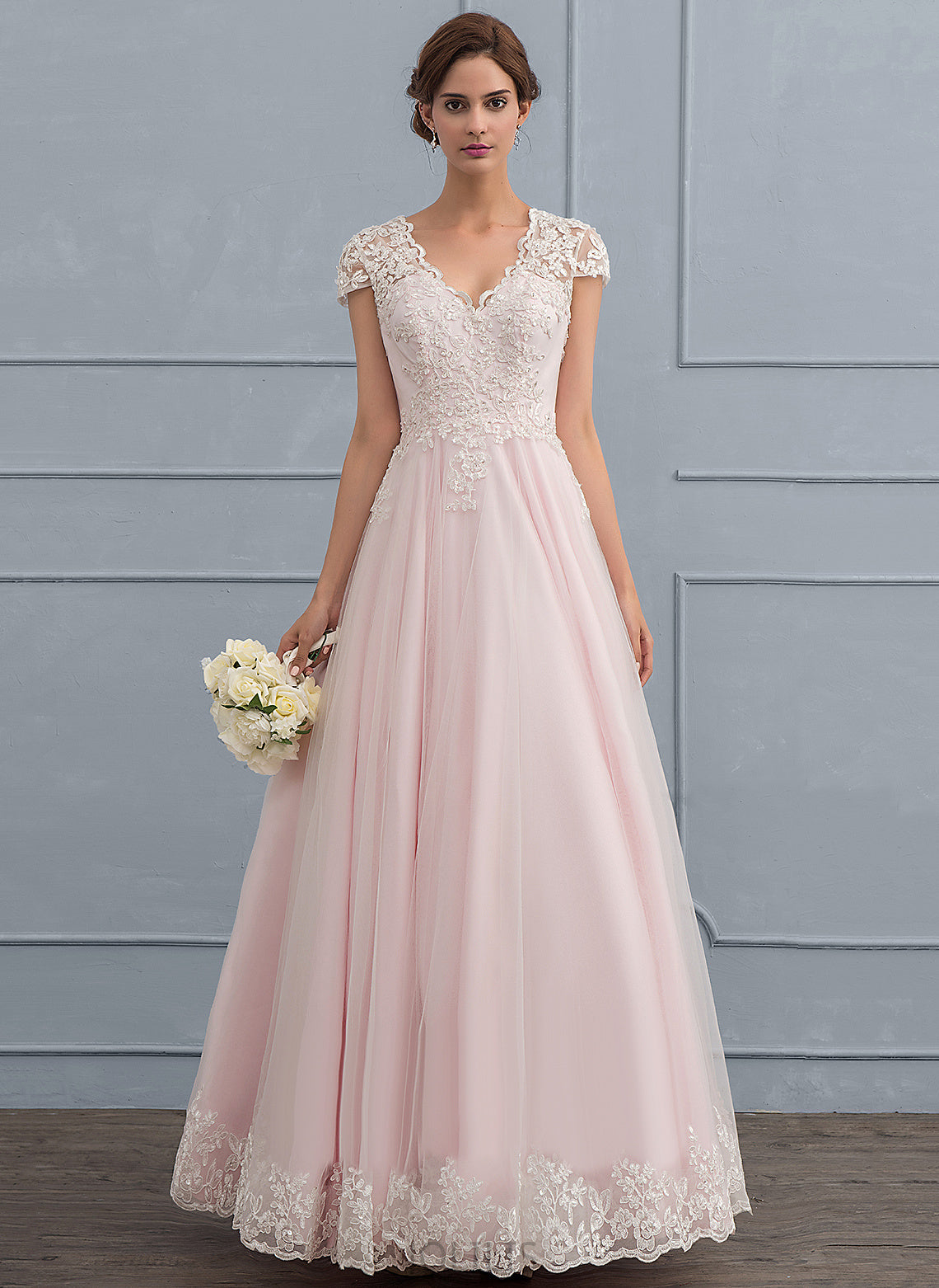 Wedding Dresses Sequins Lace Ball-Gown/Princess Tulle V-neck With Dress Beading Wedding Floor-Length Abagail