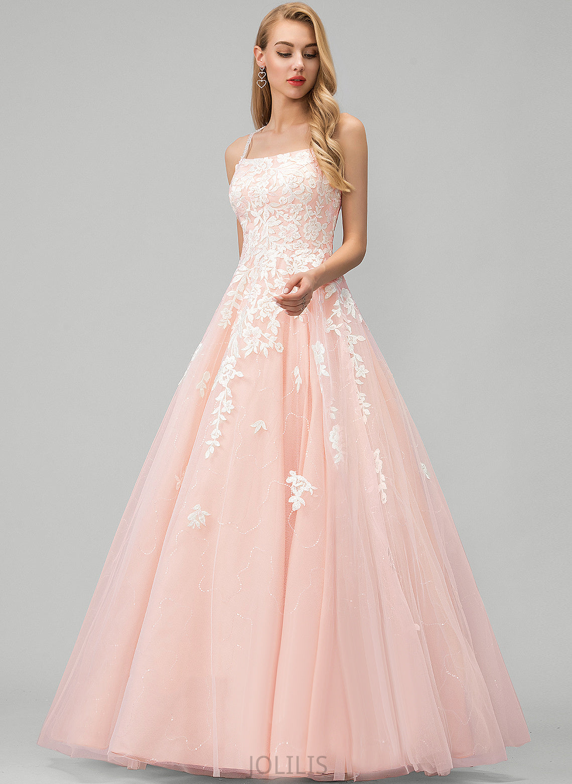 Lace Ava Tulle Floor-Length Ball-Gown/Princess With Prom Dresses Sequins Square