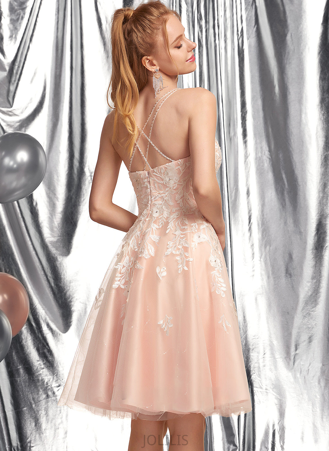 Knee-Length A-Line Sequins Square Neckline Araceli Beading Tulle With Prom Dresses