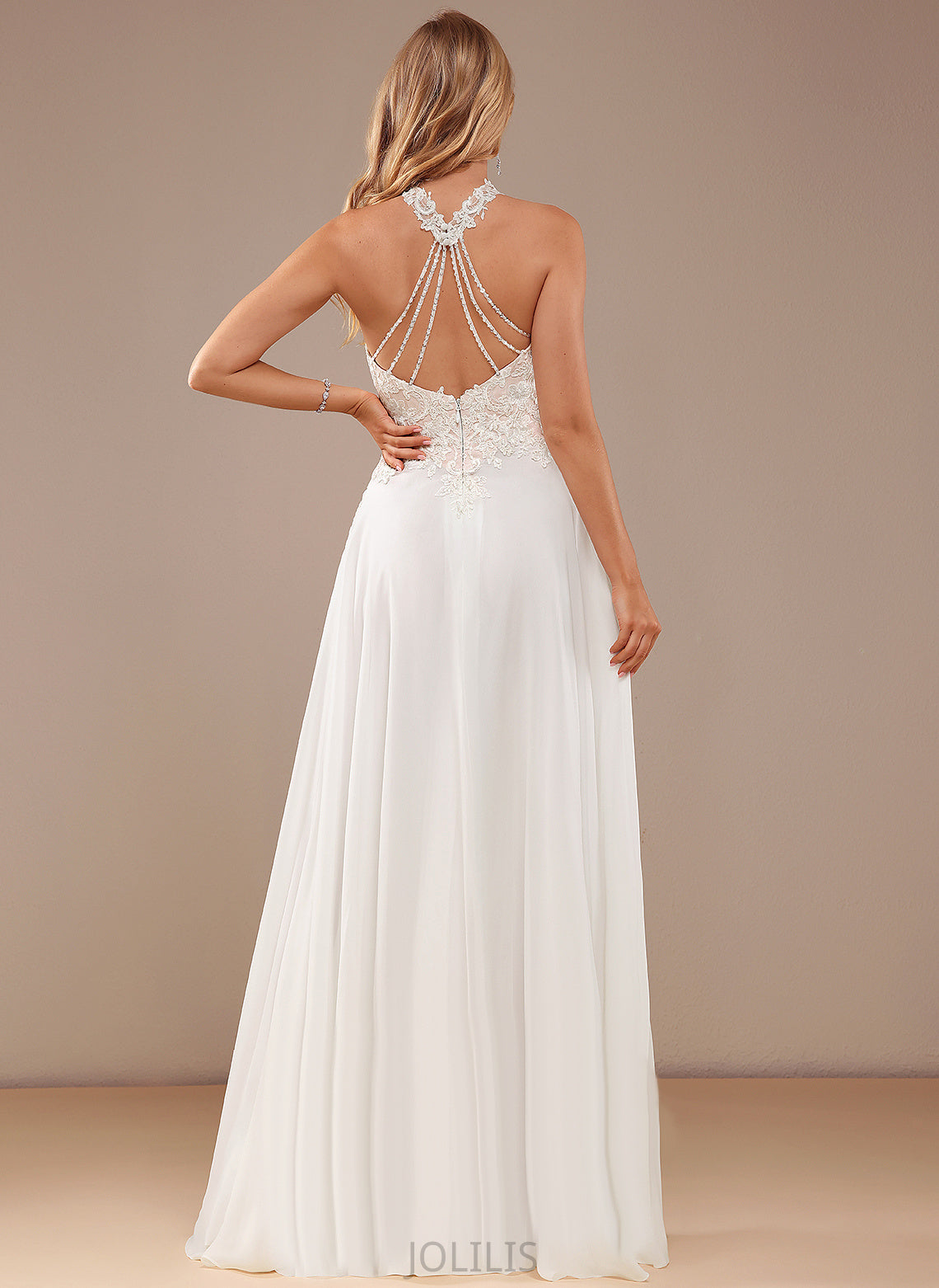 With High A-Line Sequins Chiffon Wedding Amira Beading Wedding Dresses Dress Neck Lace Floor-Length