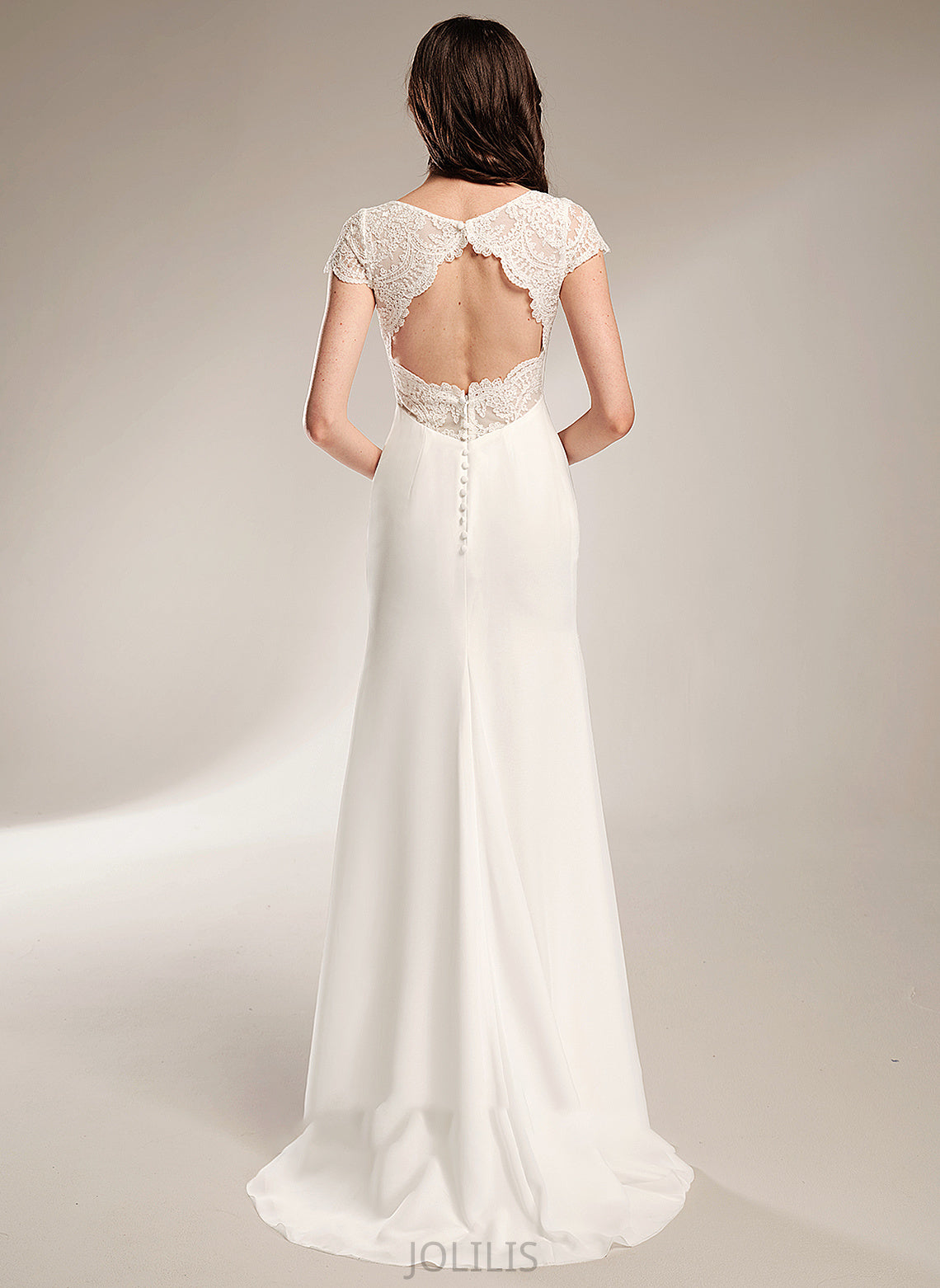 Sheath/Column Wedding Lace Sweep V-neck Dress Wedding Dresses Train With Areli