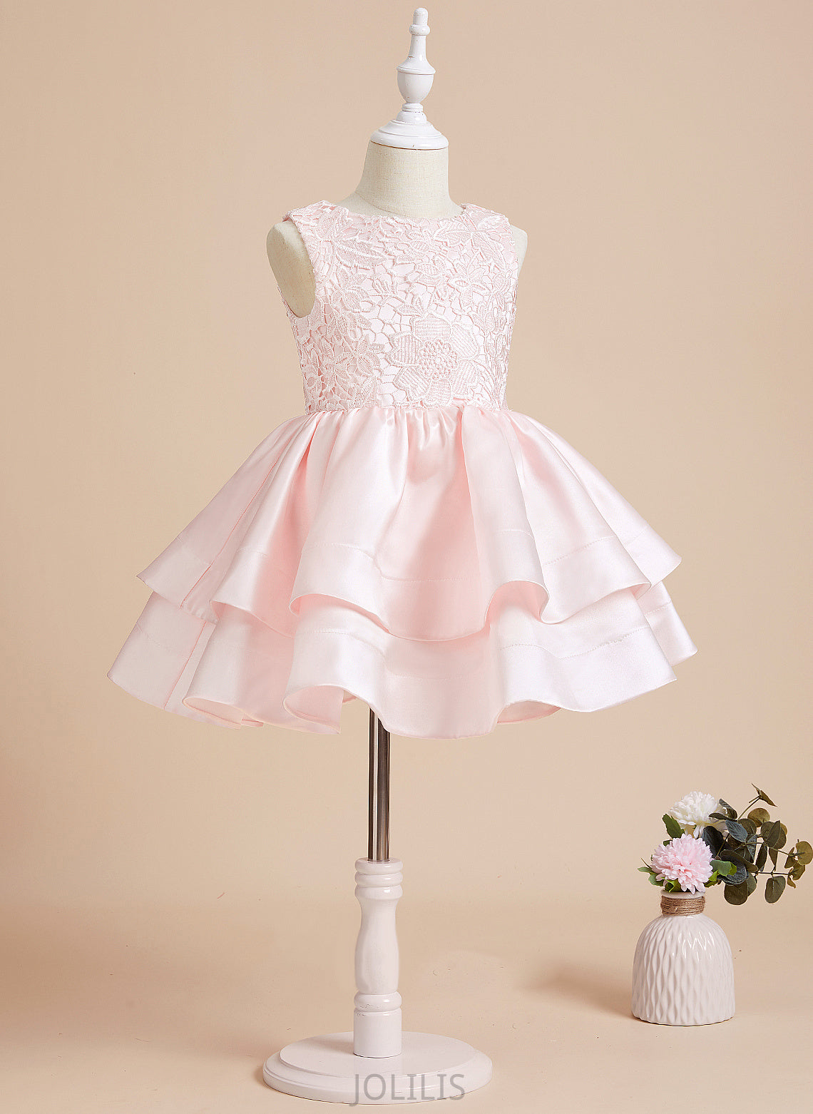 A-Line Flower Londyn Sleeveless Dress Short/Mini - Scoop Neck Girl Satin/Lace Flower Girl Dresses