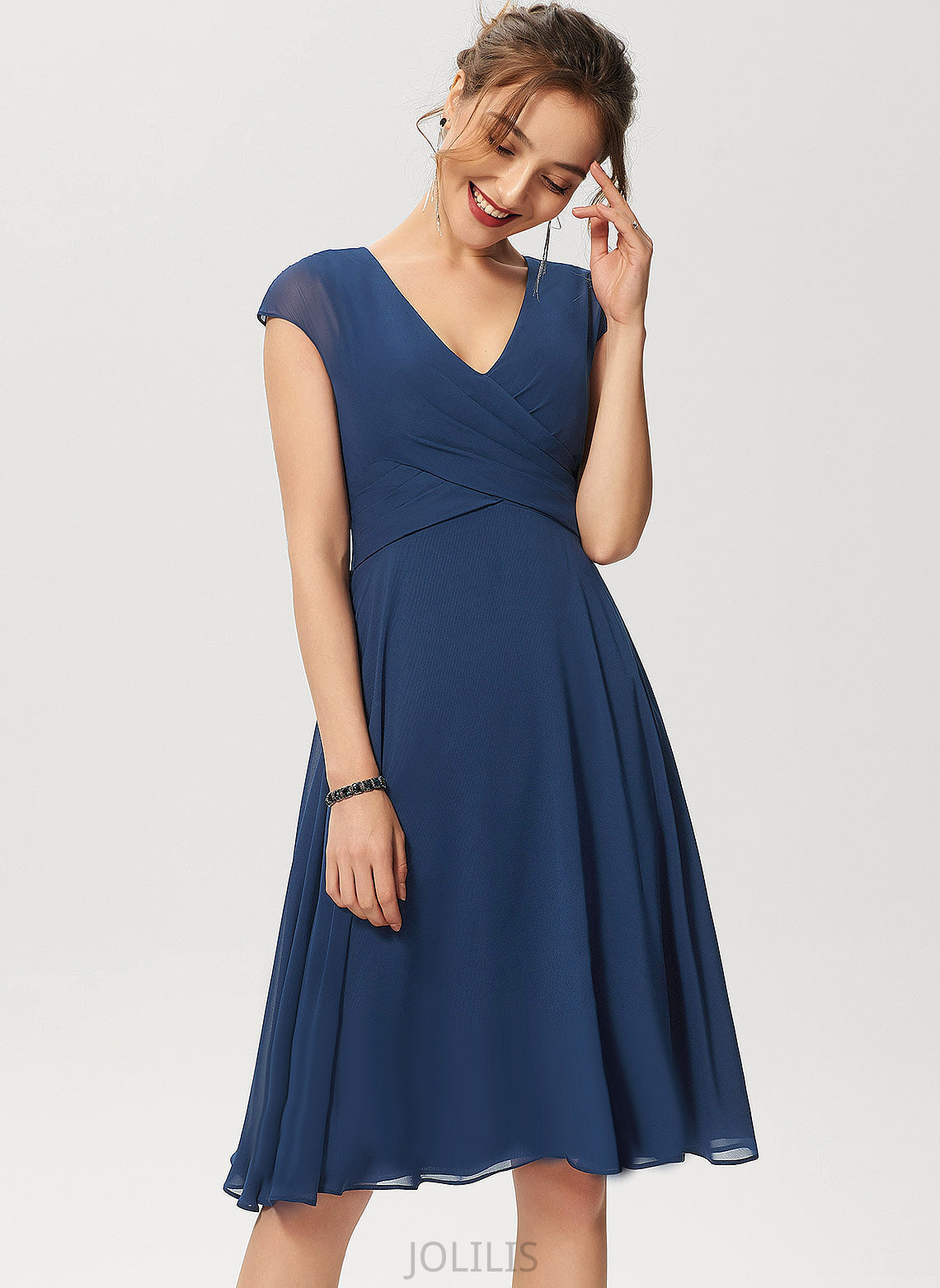 Homecoming Dresses Knee-Length A-Line With Jazmyn Homecoming Chiffon Dress Ruffle V-neck