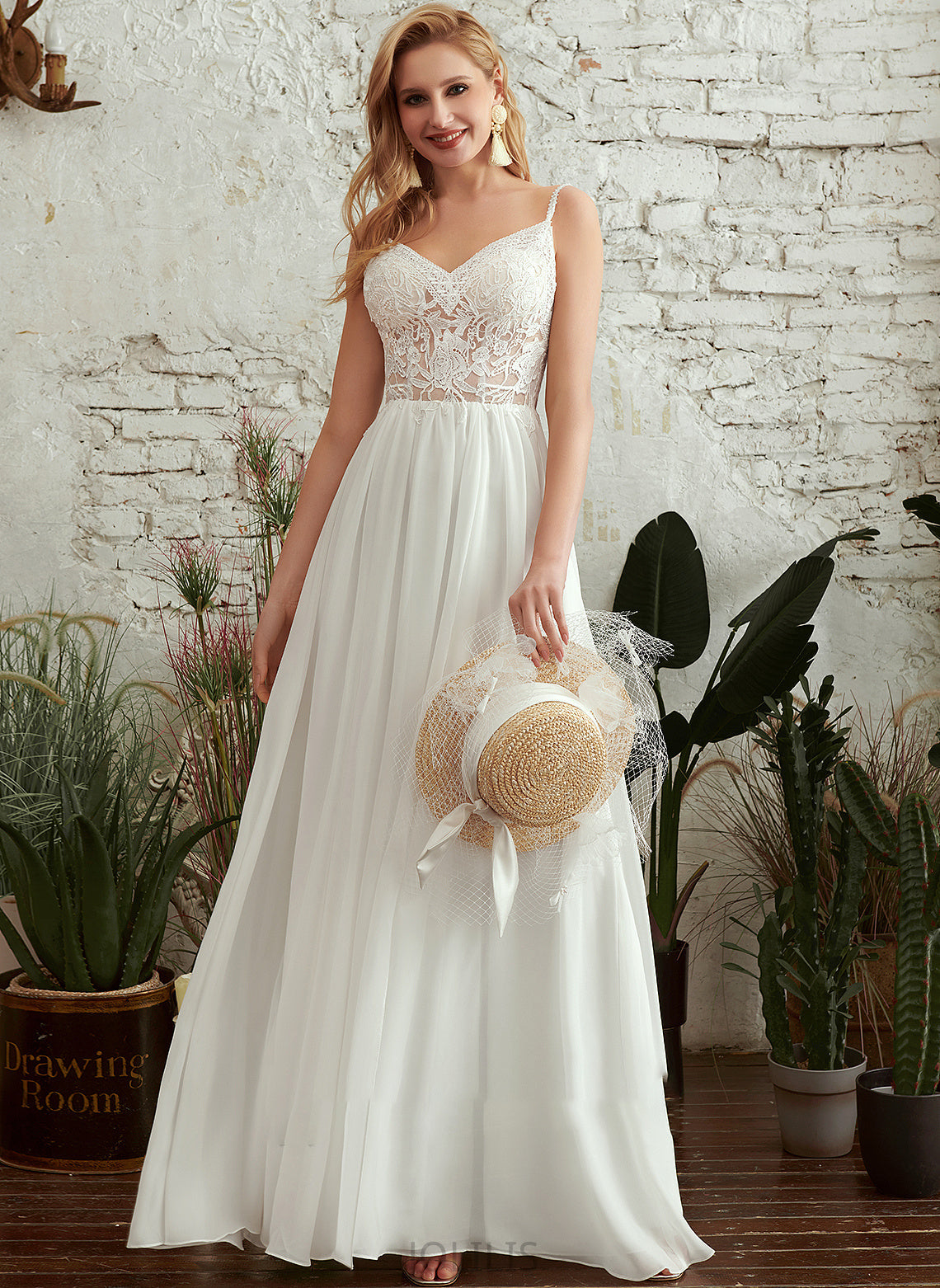 Wedding Dresses V-neck With Front Beading Wedding Floor-Length Dress Katherine Split A-Line