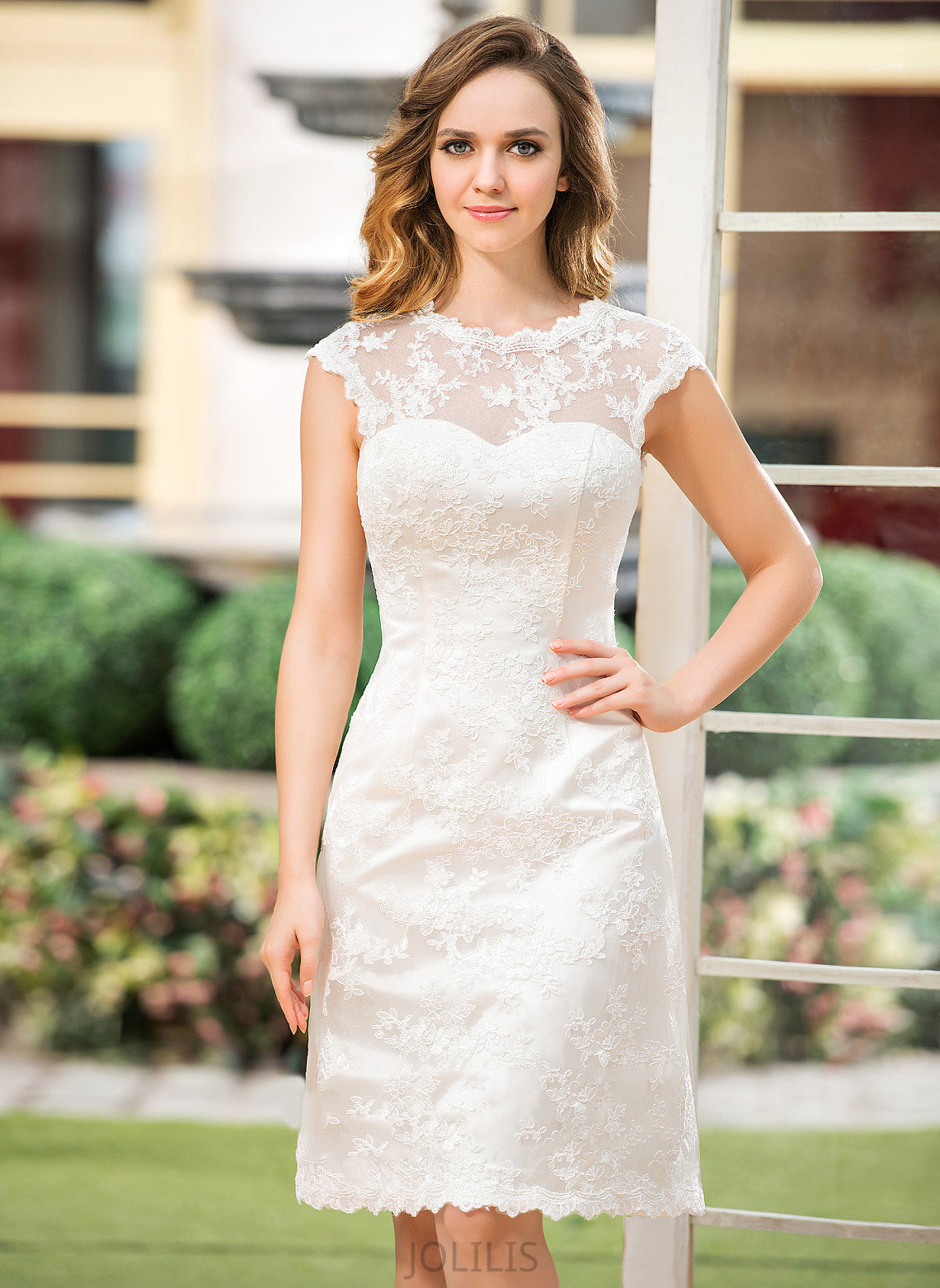 Eliza Satin Lace Wedding Dresses Wedding A-Line Dress Knee-Length